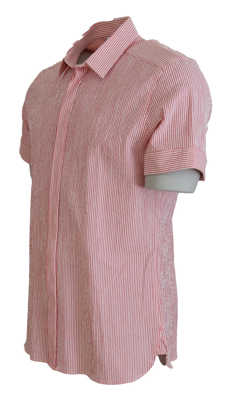 Red White Striped Cotton Short Sleeve Shirt