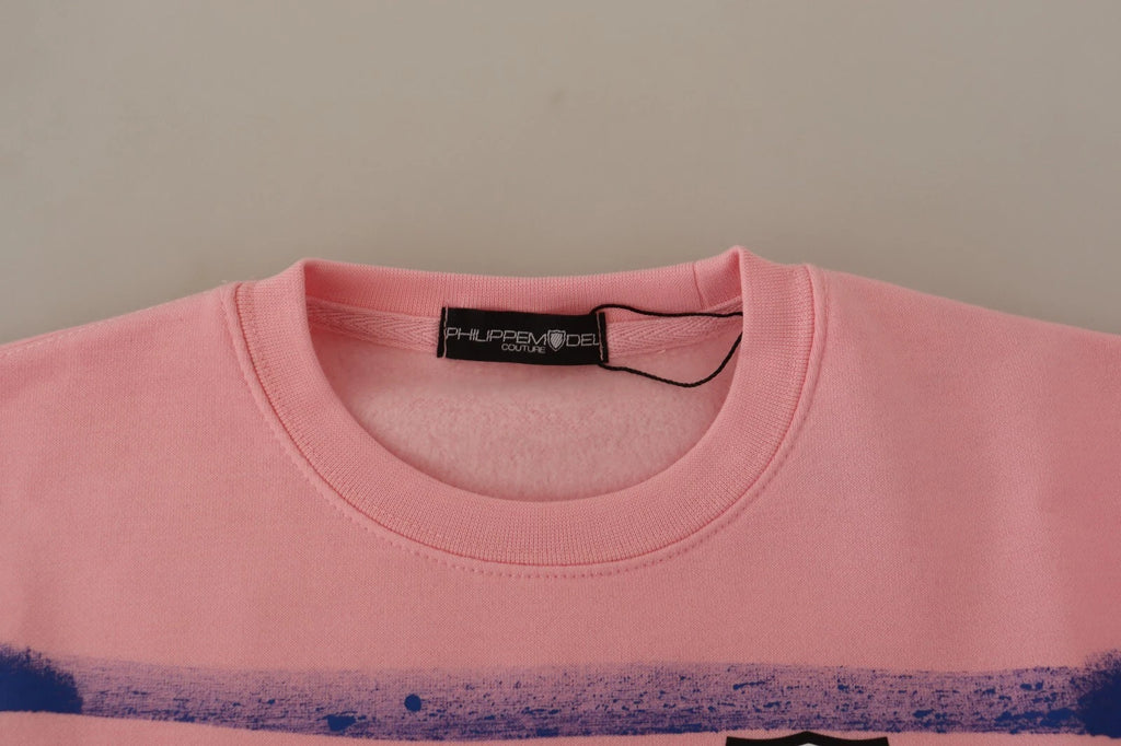Pink Printed Long Sleeves Pullover Sweater