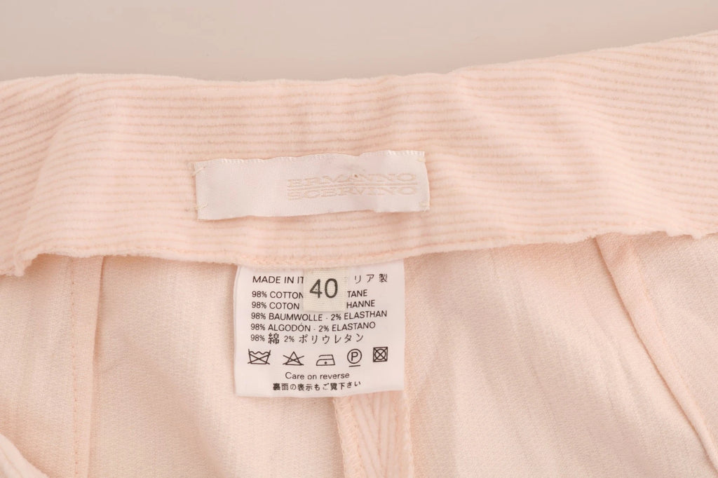 Beige Cotton Stretch Straight Trousers Pants
