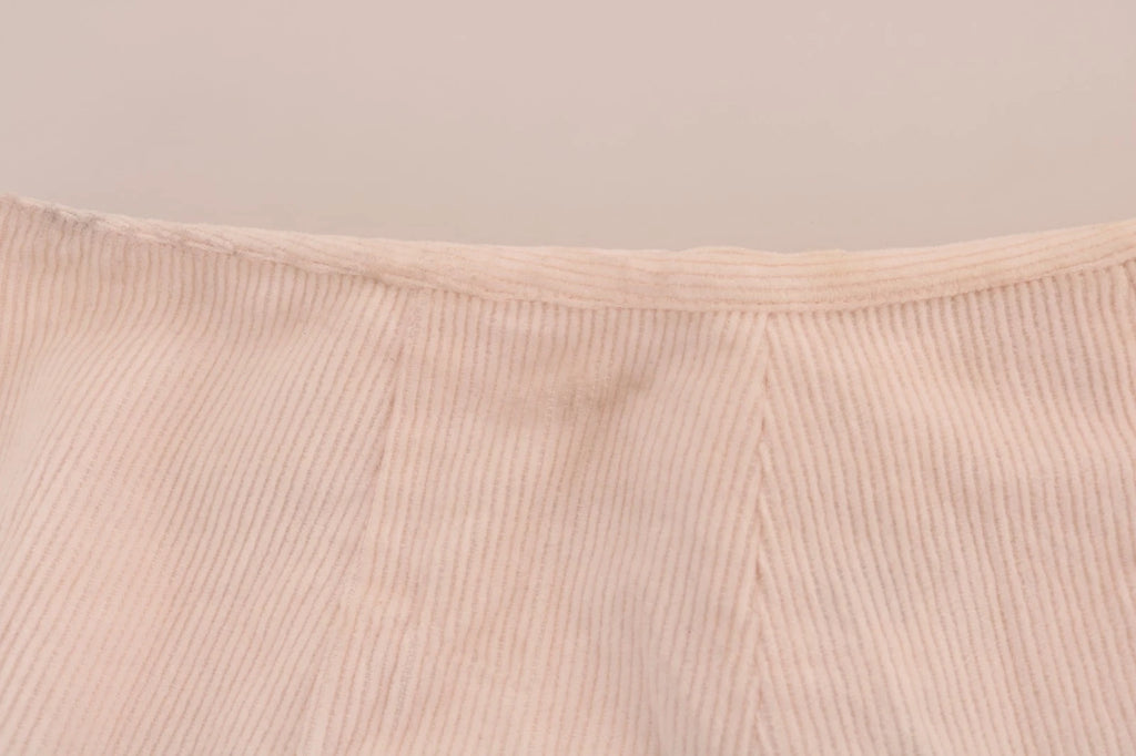 Beige Cotton Stretch Straight Trousers Pants