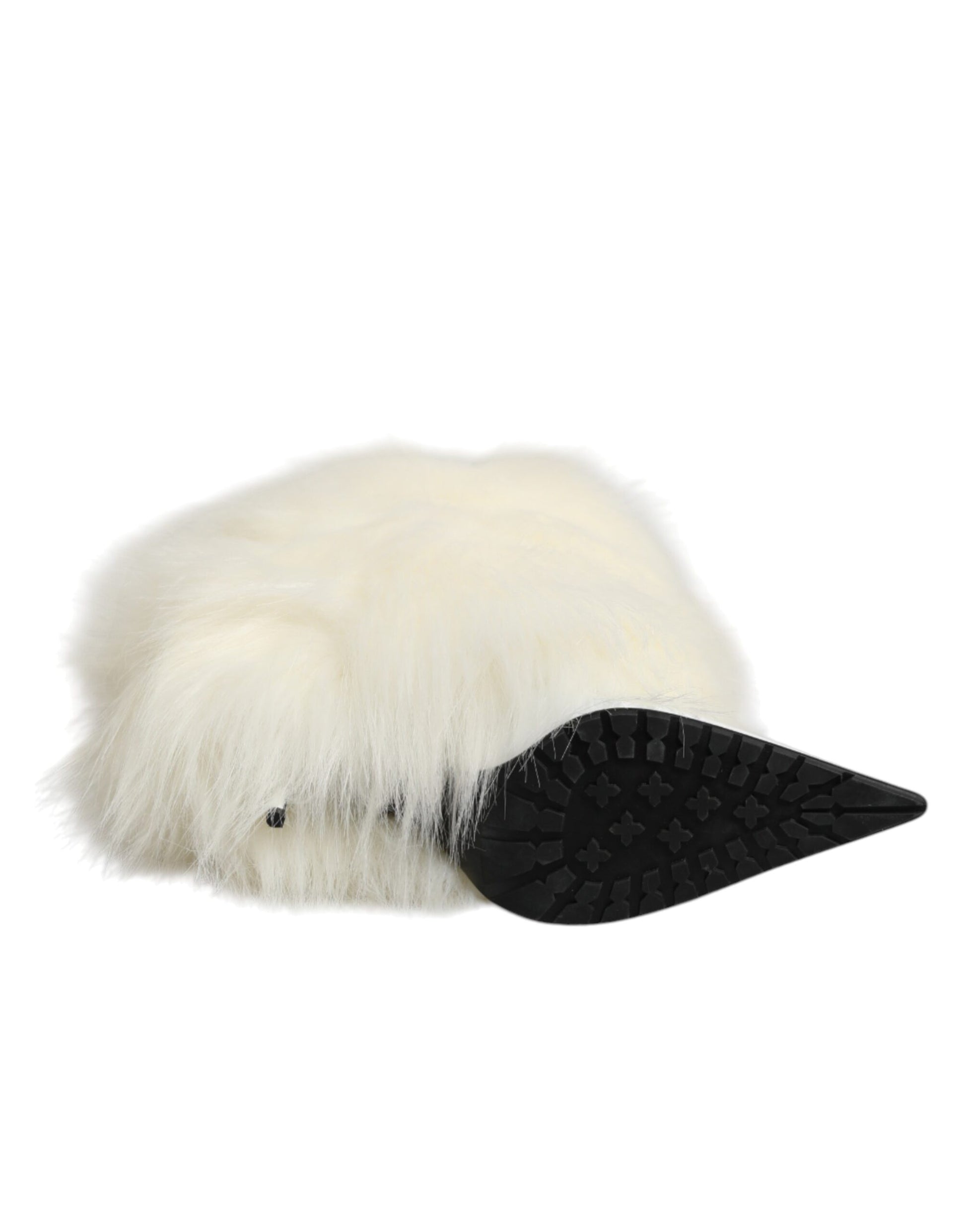 White Fur Pointed Knee High Stiletto Boots Shoes