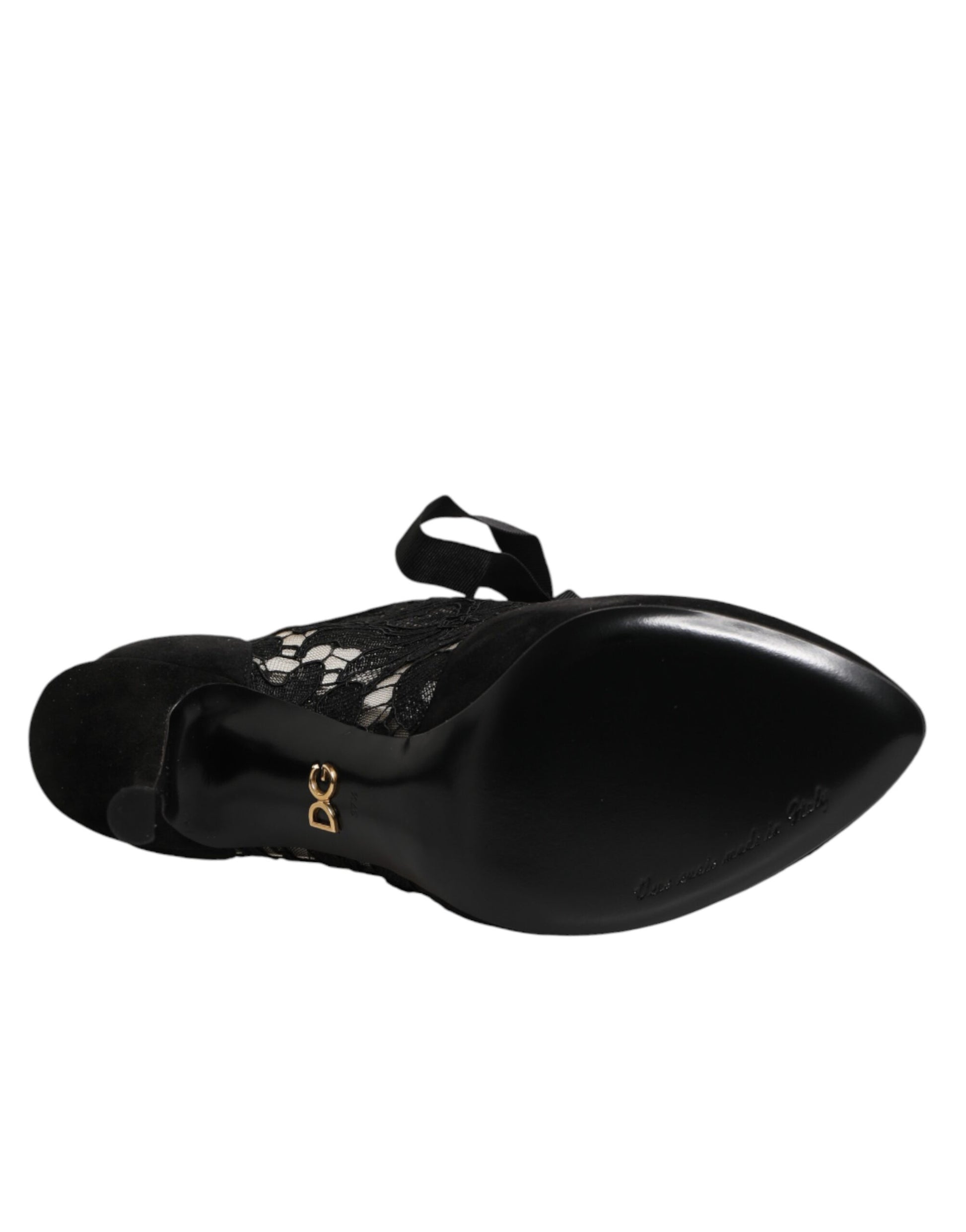 Black Floral High Heels LACE-UPS Pumps Shoes