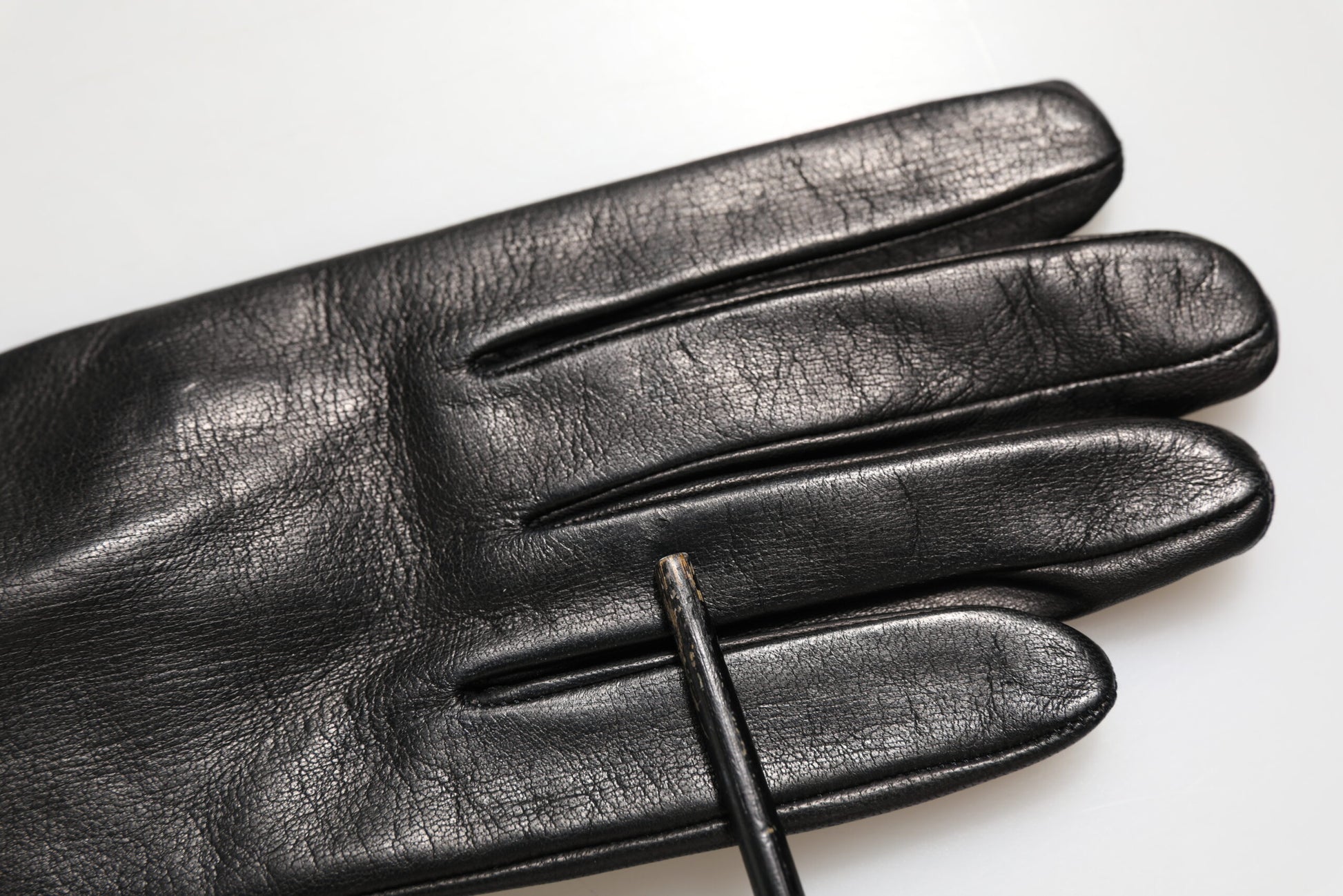 Black Leather Embellished Long Mitten Gloves