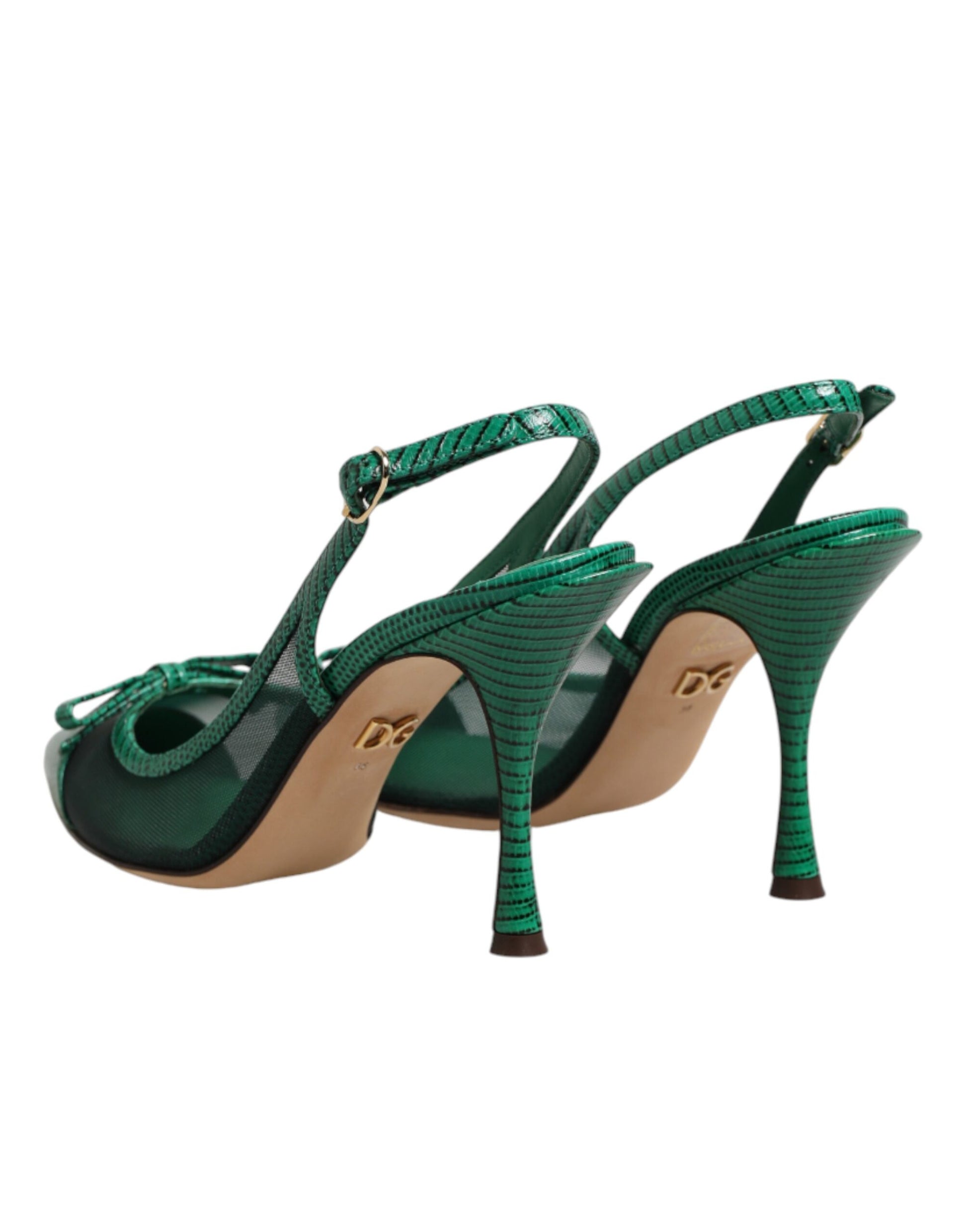 Green Leather Mesh Heels Slingback  Shoes