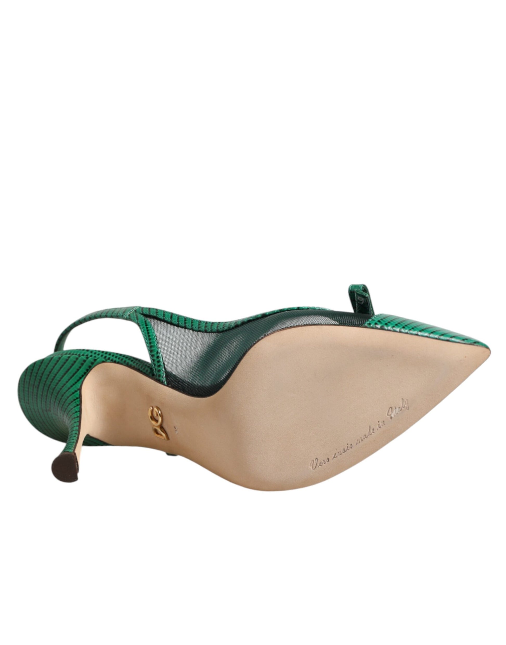 Green Leather Mesh Heels Slingback  Shoes
