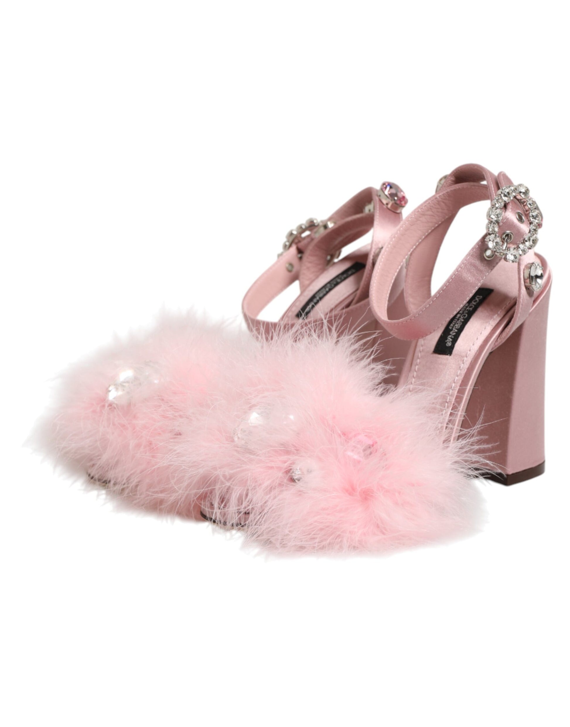Pink Crystal Fur Embellished Sandals Shoes