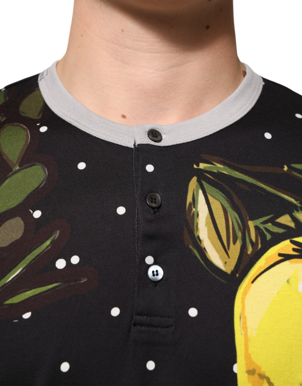 Black Polka Dot Lemons Horse Henley T-Shirt