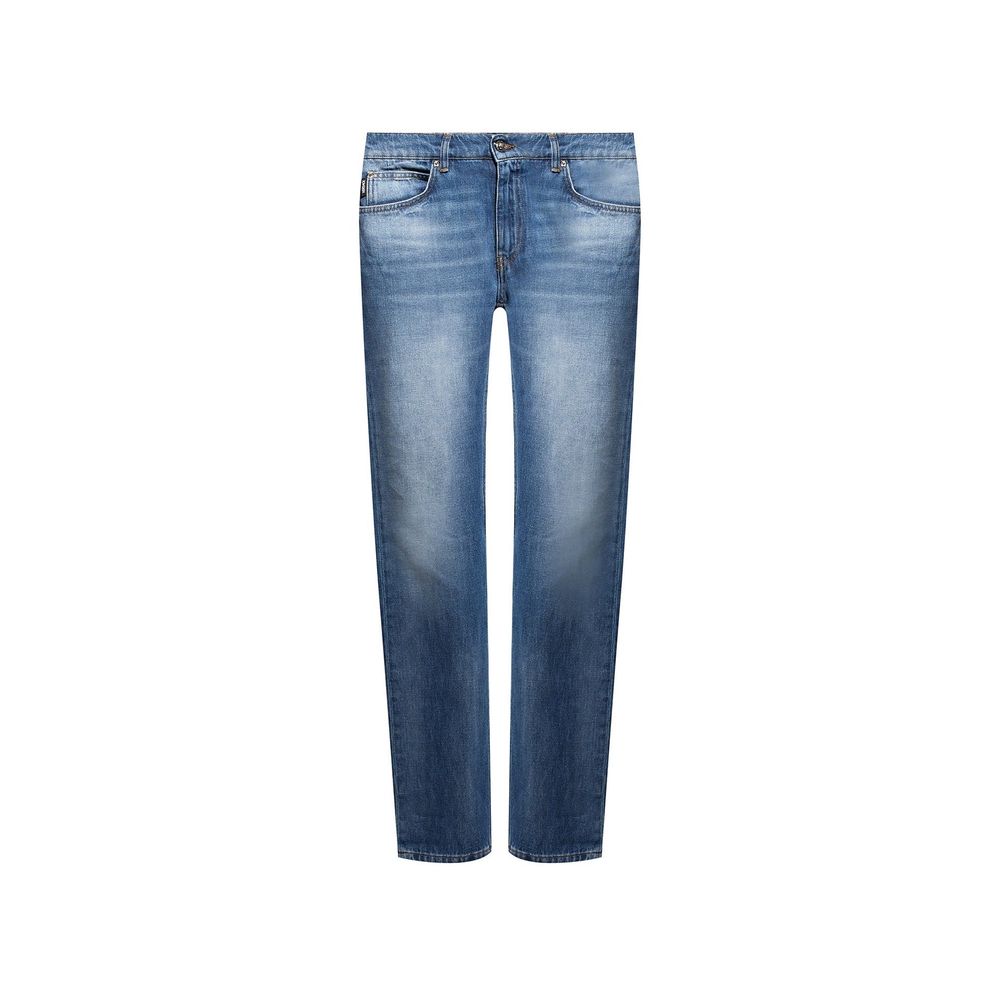 Blue Cotton Straight-Leg Jeans