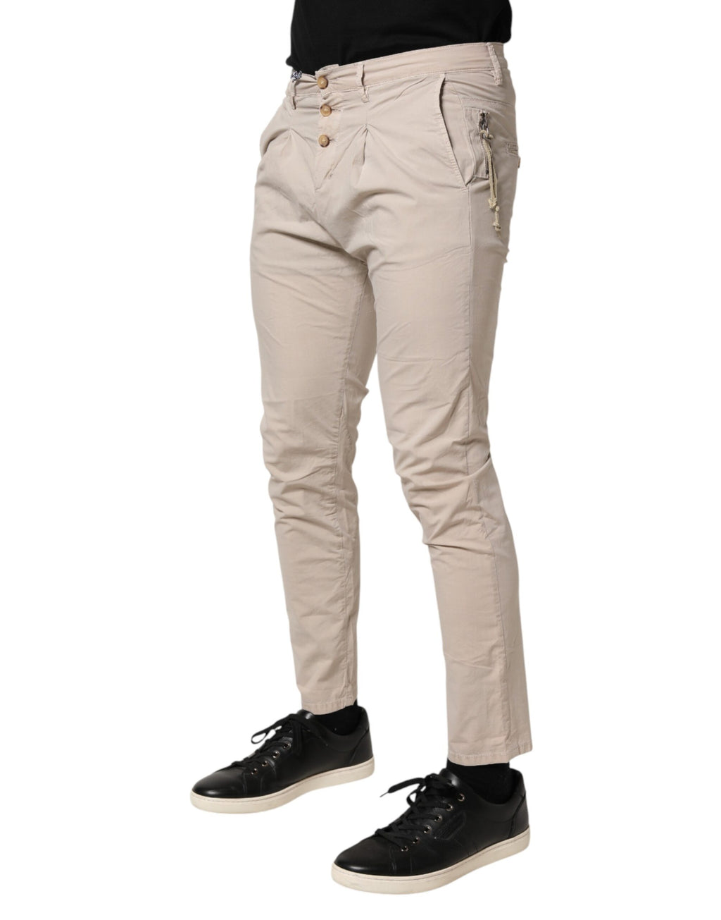 Beige Cotton Stretch Slim Fit Denim Jeans