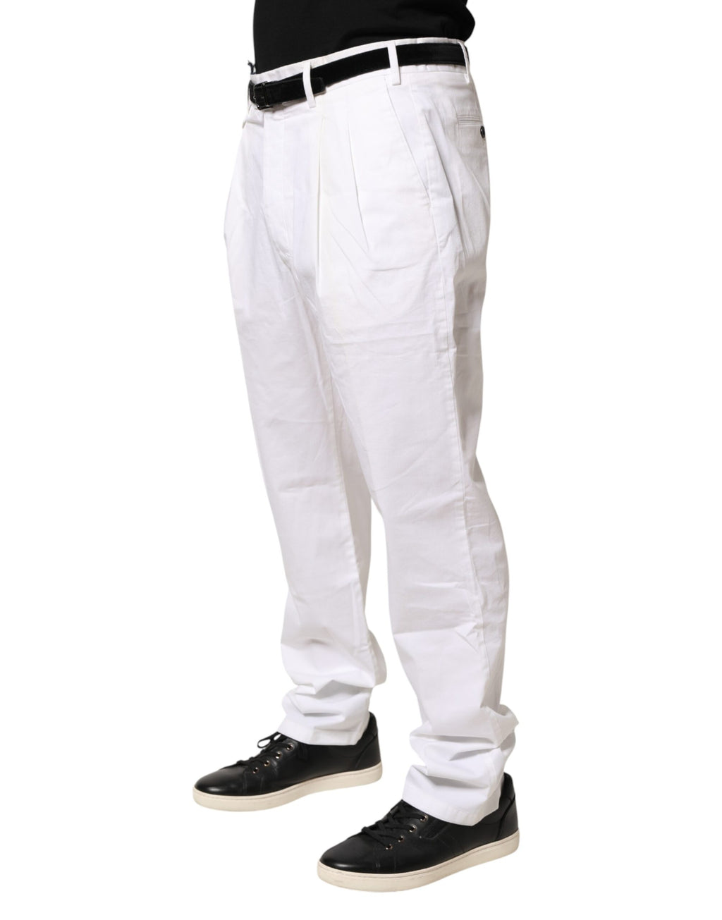 White Cotton Stretch Tapered Mid Waist Chino Pants
