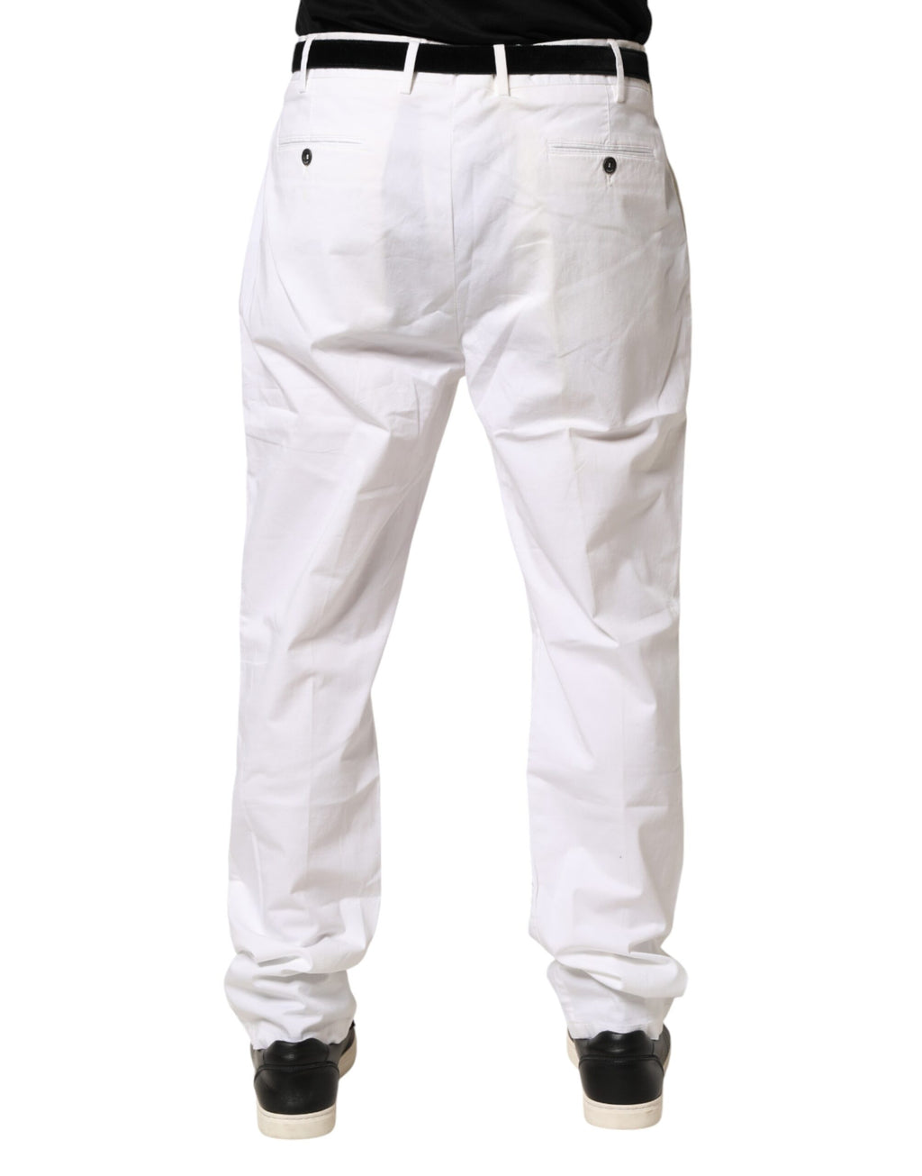 White Cotton Stretch Tapered Mid Waist Chino Pants