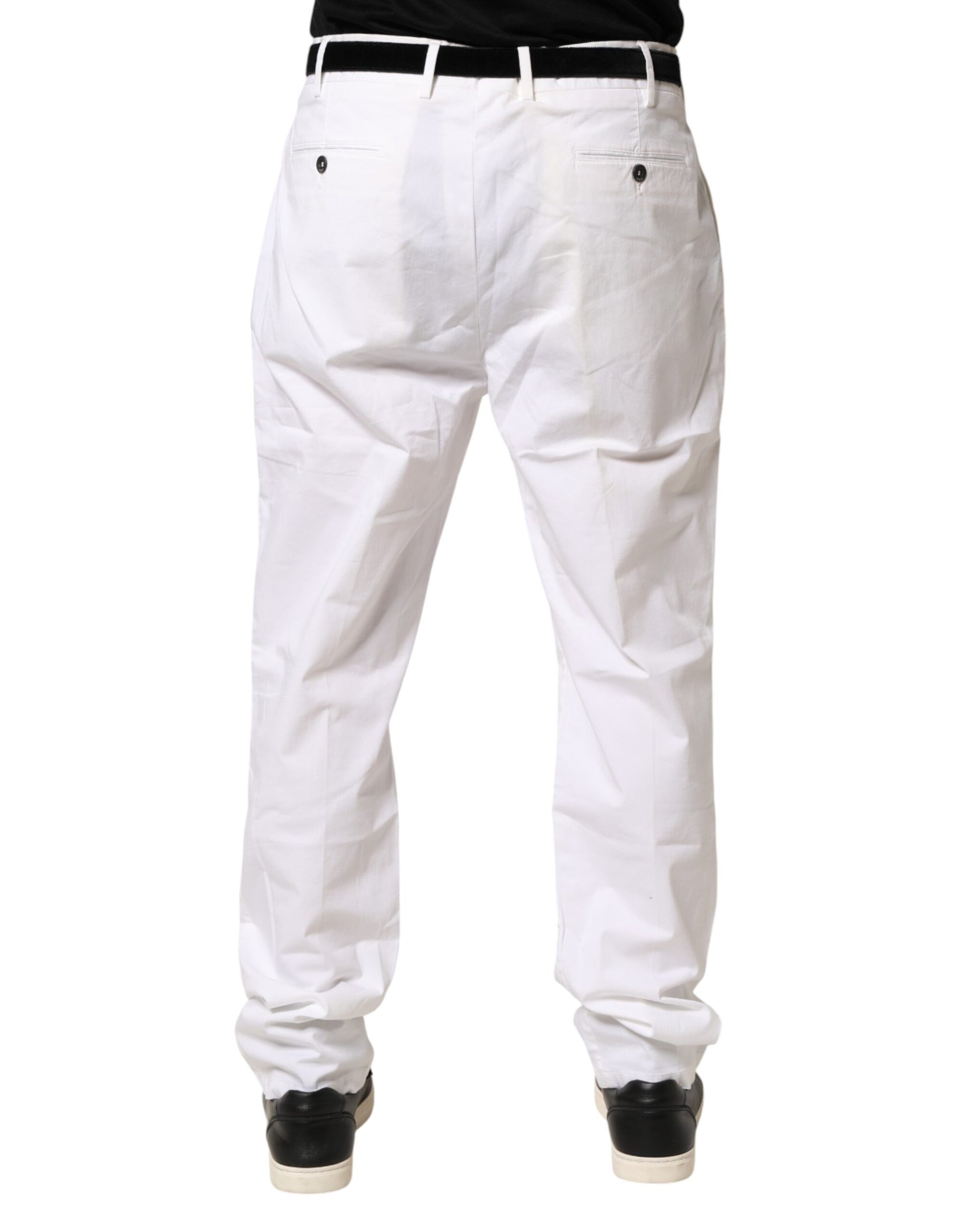 White Cotton Stretch Tapered Mid Waist Chino Pants