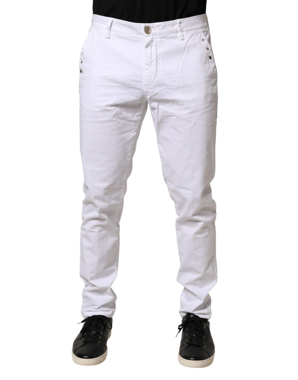 White Skinny Fit Mid Waist Men Chino Trouser Pants