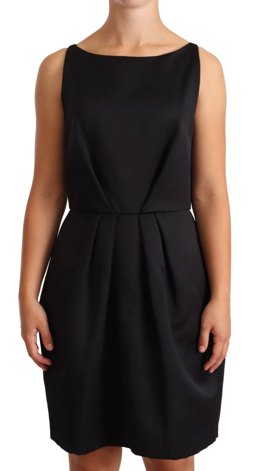 Black Sleeveless Pleated Aline Knee Length Dress