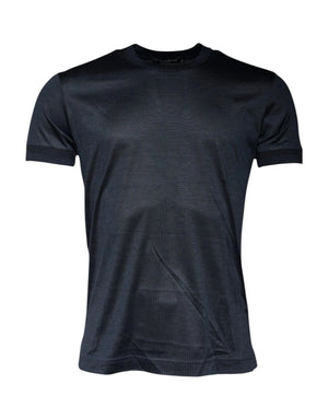 Blue Silk Crew Neck Short Sleeves Men T-shirt