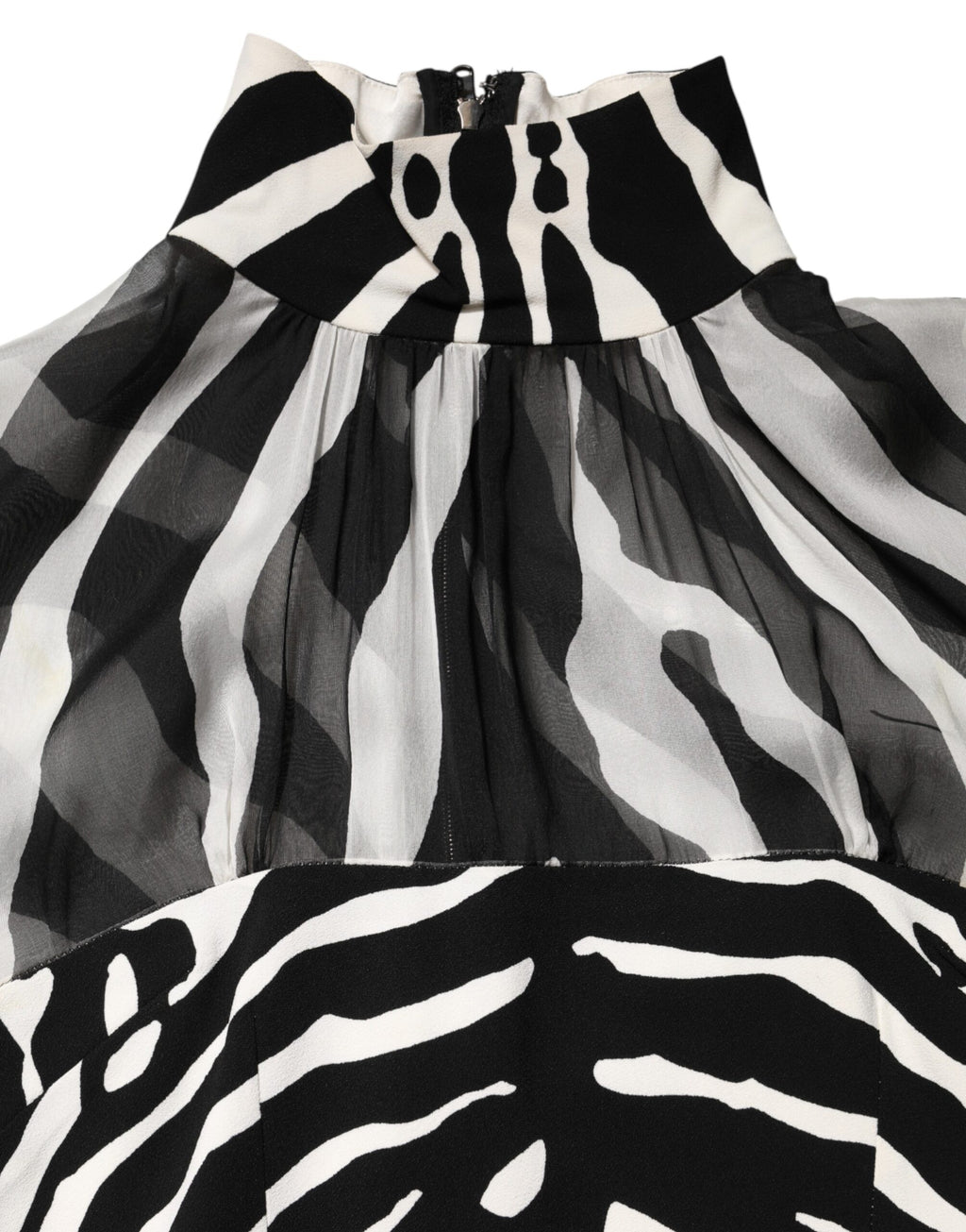 Zebra Print Chiffon Paneled Crop Blouse Top