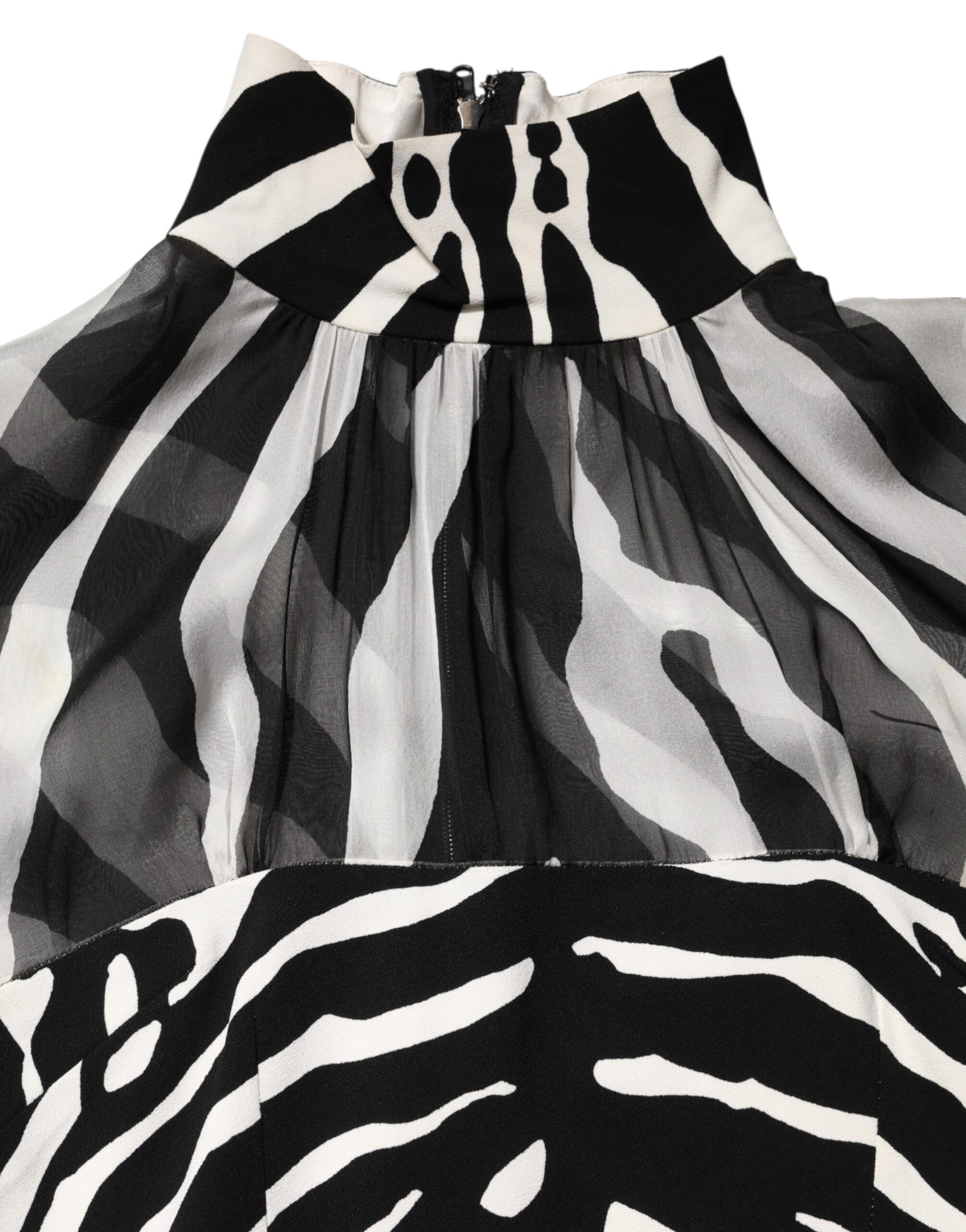 Zebra Print Chiffon Paneled Crop Blouse Top