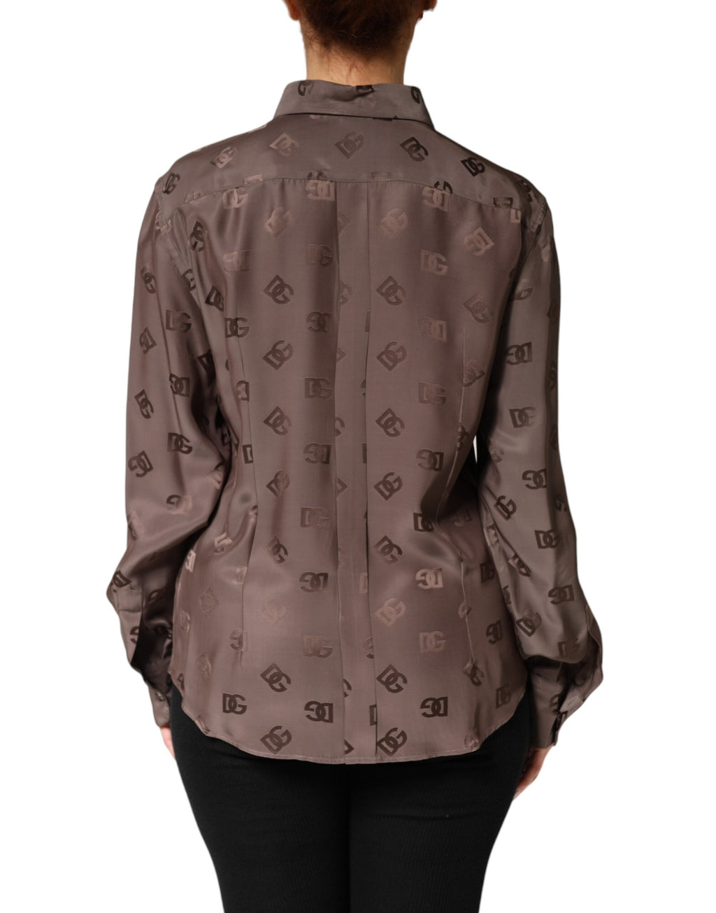 Brown Collared Long Sleeves Logo Shirt Top