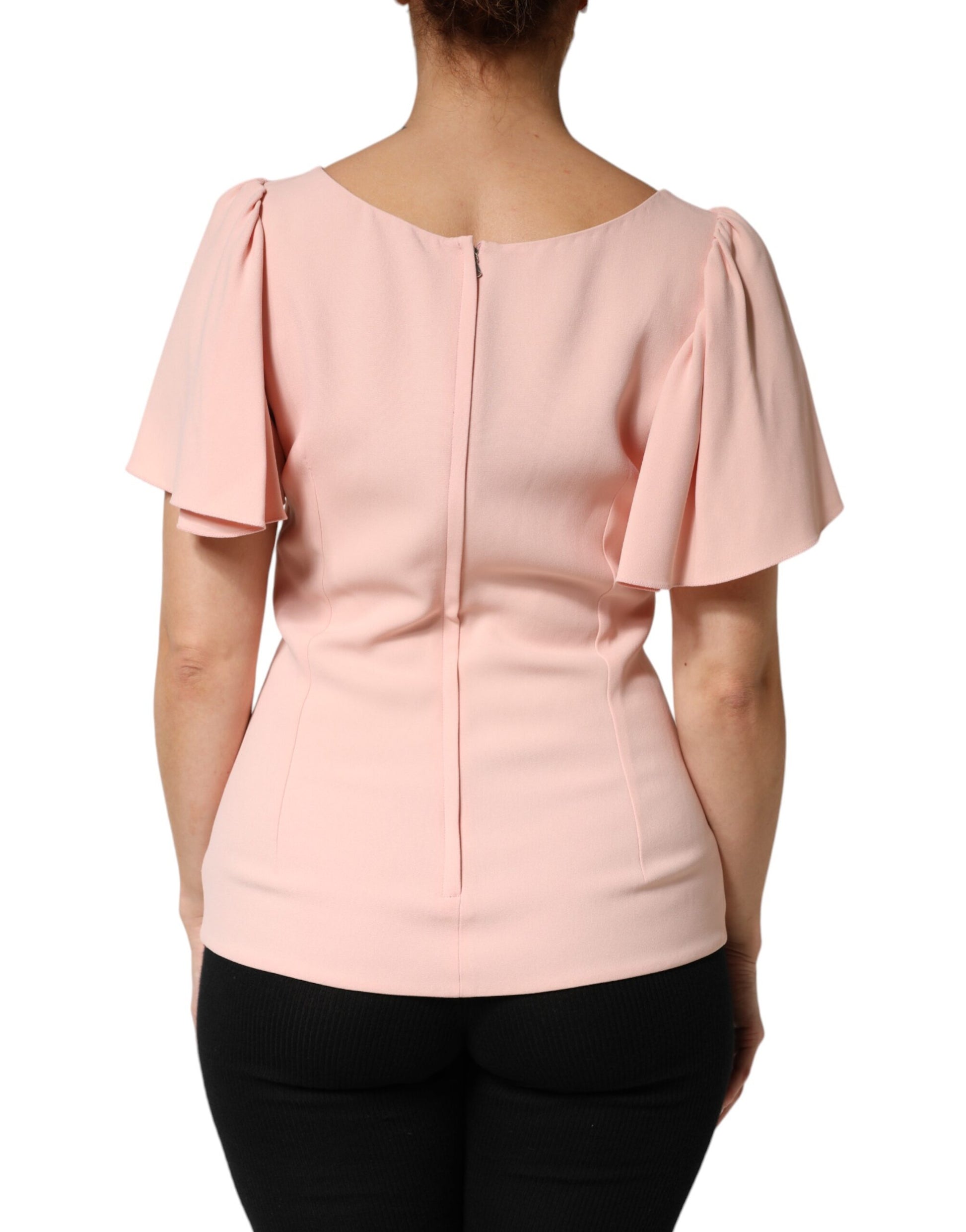 Pink Short Sleeves Round Neck Blouse Top