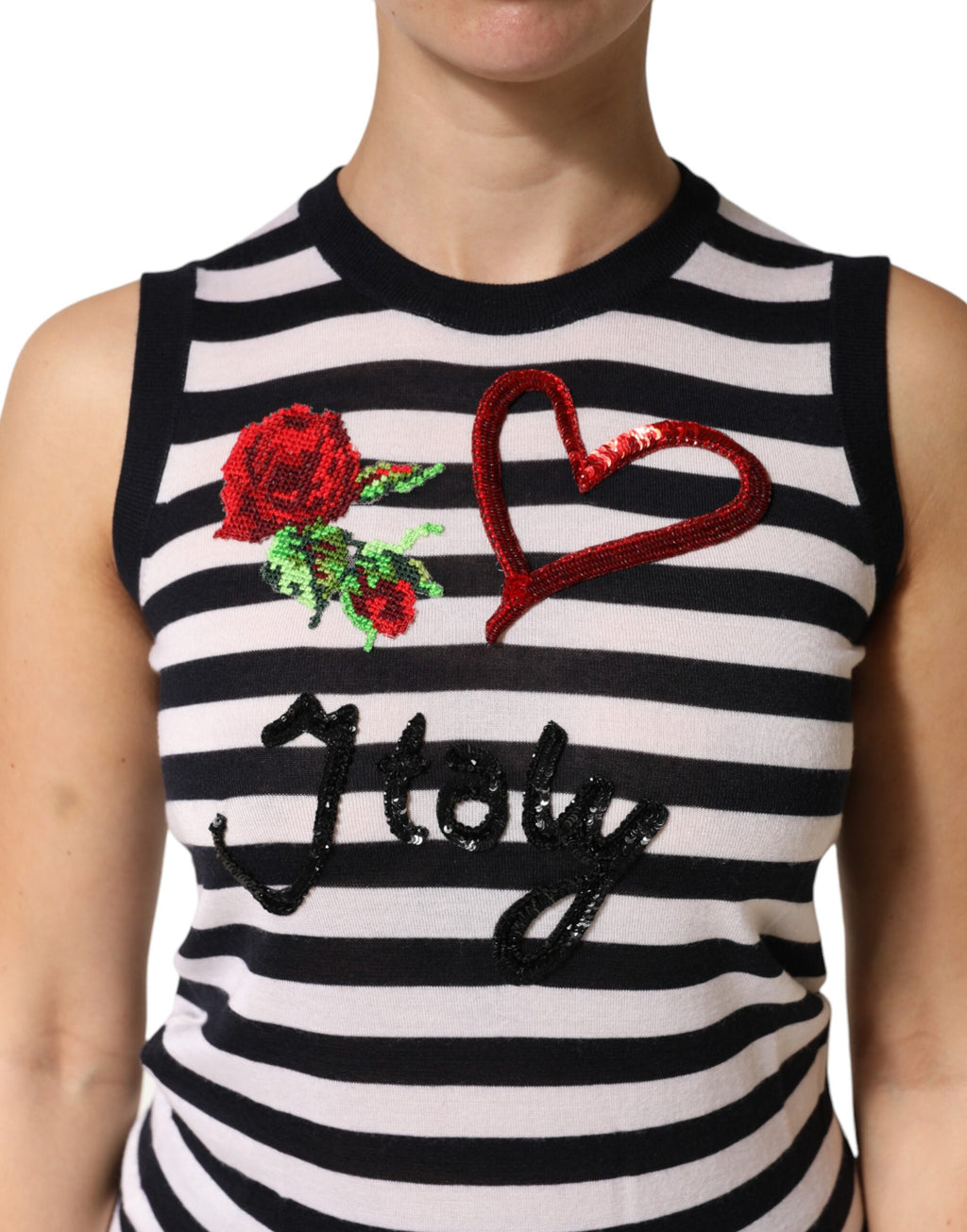 Black White Cashmere Silk Sleeveless Top