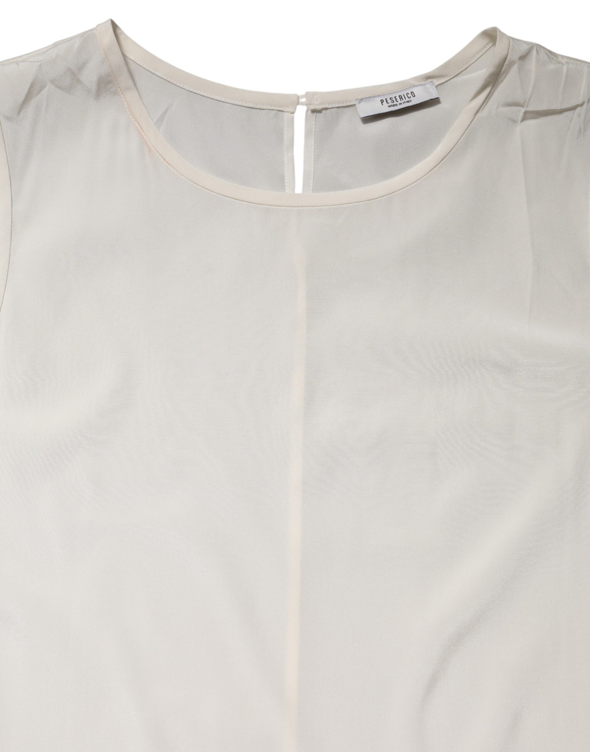 Off White Silk Stretch Roundneck Sleeveless Tank Top