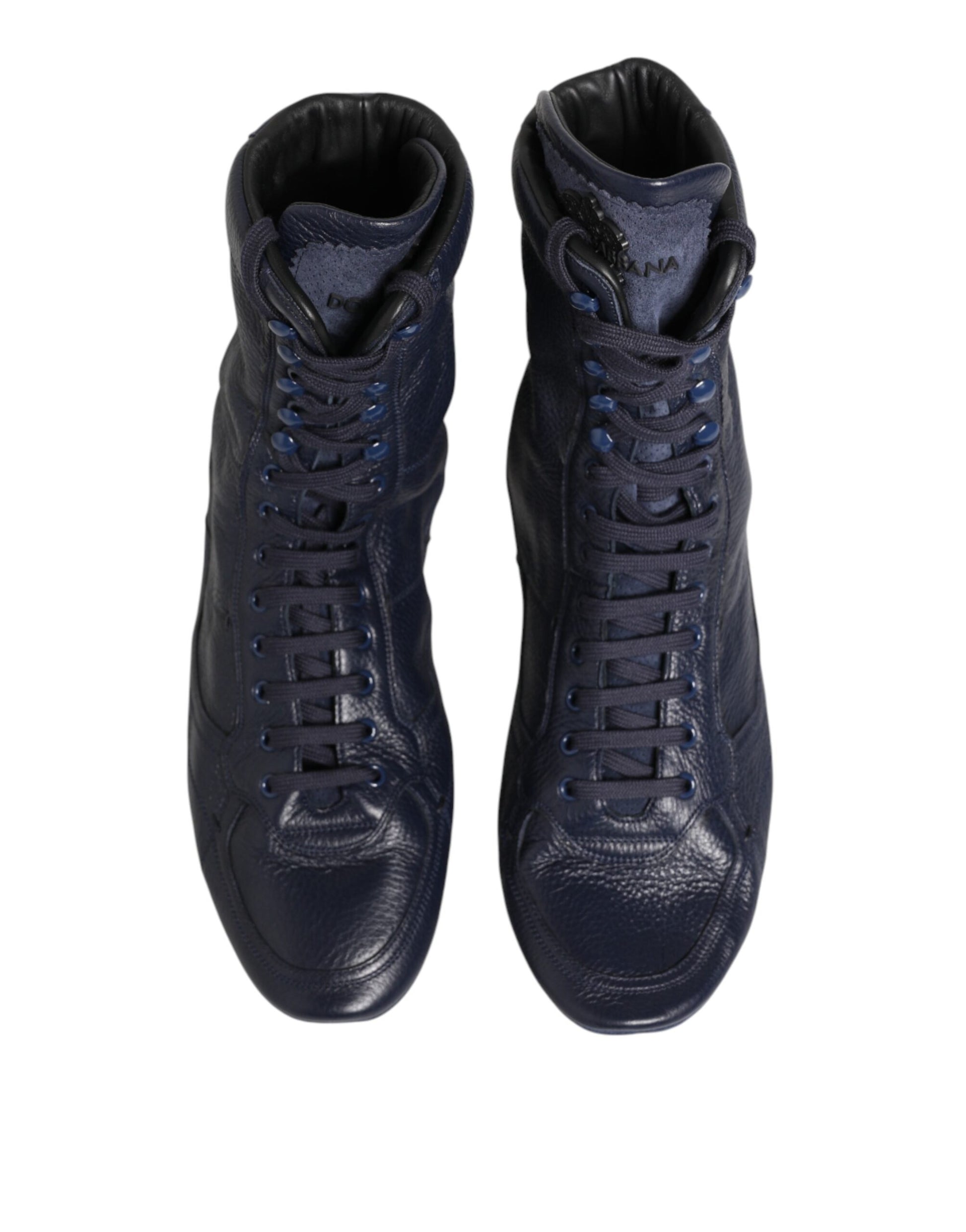 Dark Blue Deer Leather Mid Calf Boots Shoes