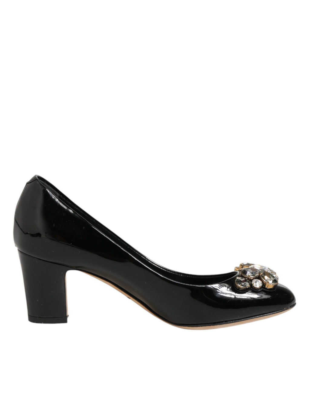 Black Leather Crystals Heels Pumps Shoes