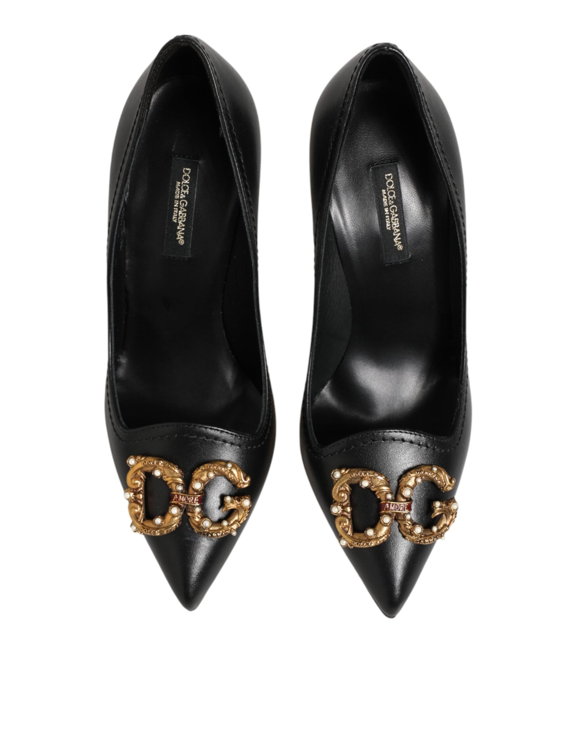 Black Leather DG Amore Heels Pumps Shoes