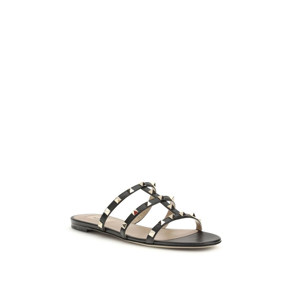 Black Calf Leather Bos Taurus Flat Sandals