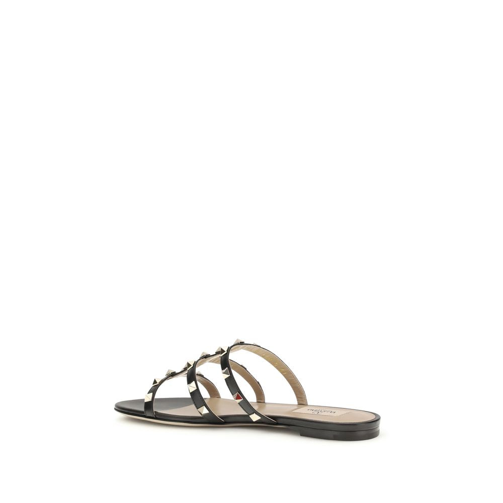 Black Calf Leather Bos Taurus Flat Sandals