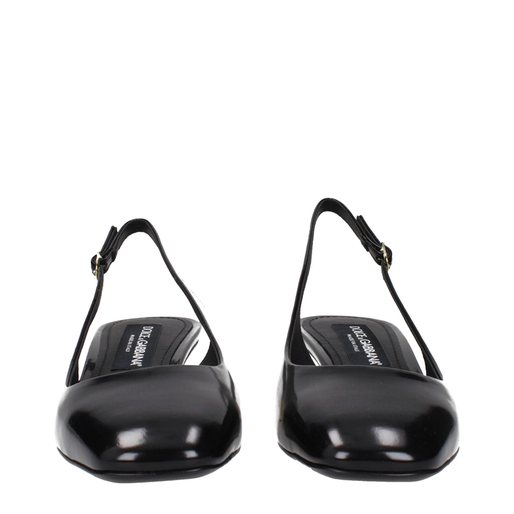 Black Leather Mid Heel Pumps