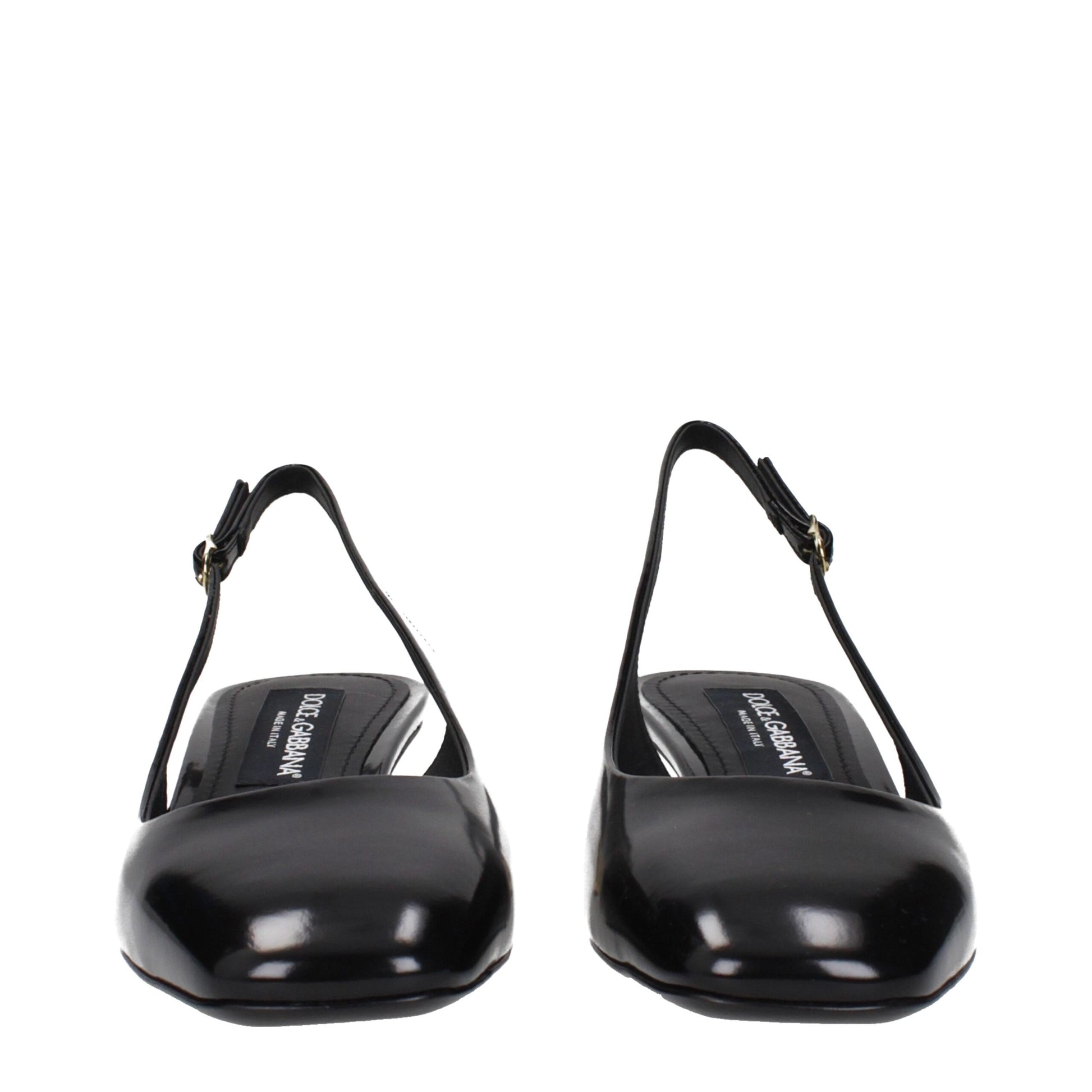 Black Leather Mid Heel Pumps