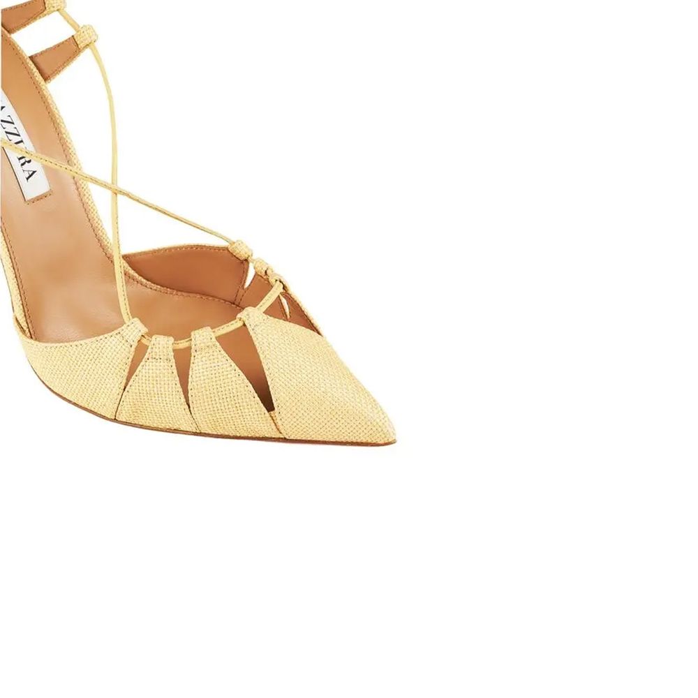Yellow Raffia Stiletto Heel Sandals