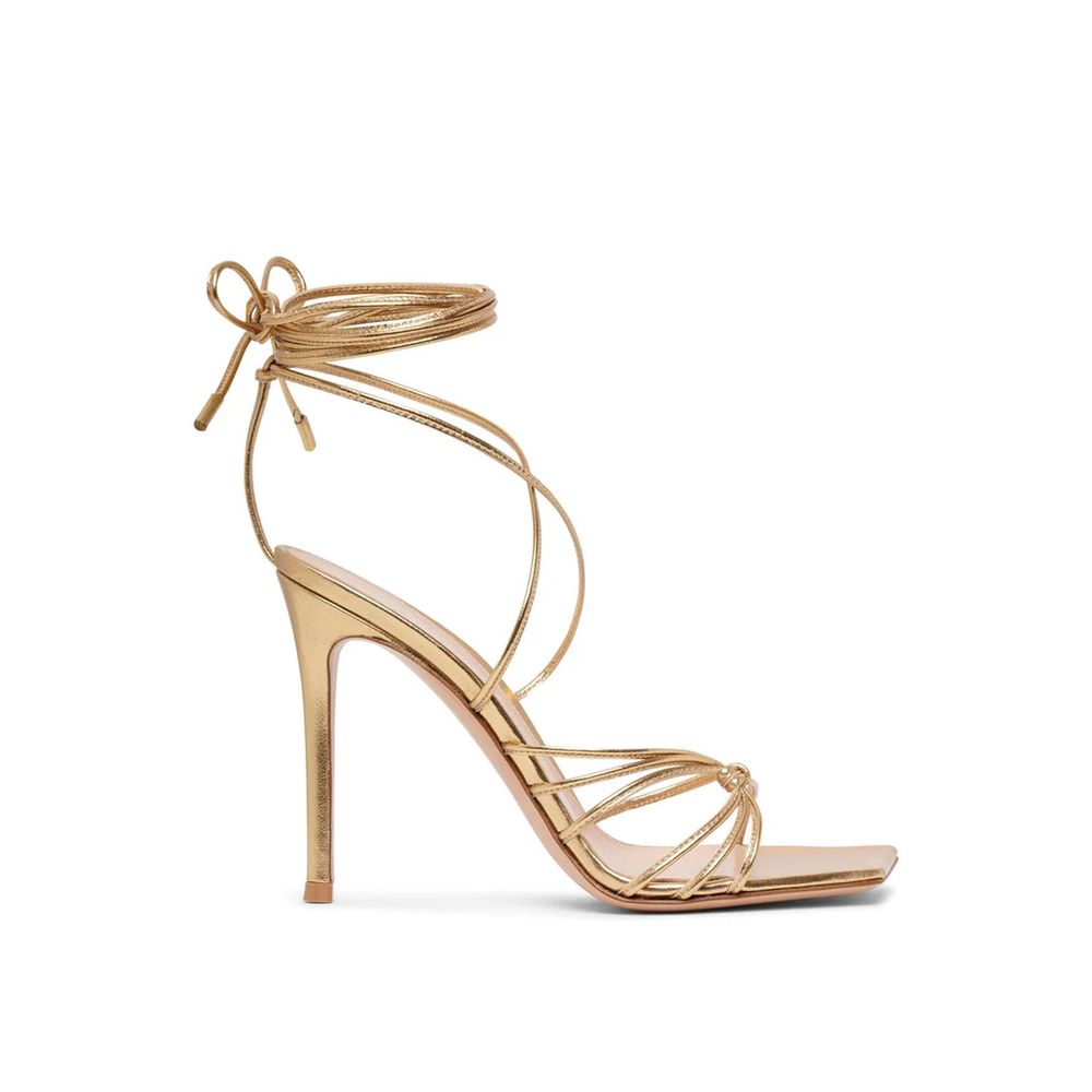 Gold Calfskin Stiletto Heel Sandals