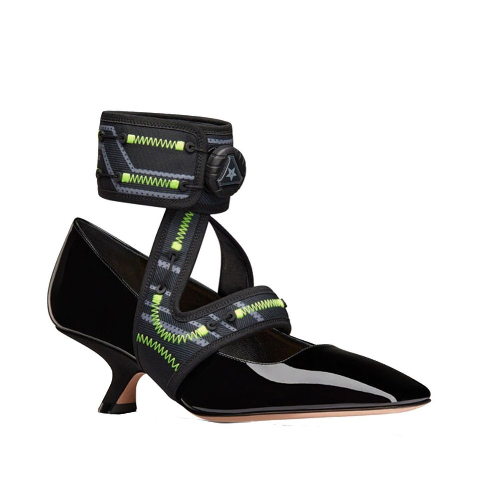 Black Calfskin Mid Heel Pumps