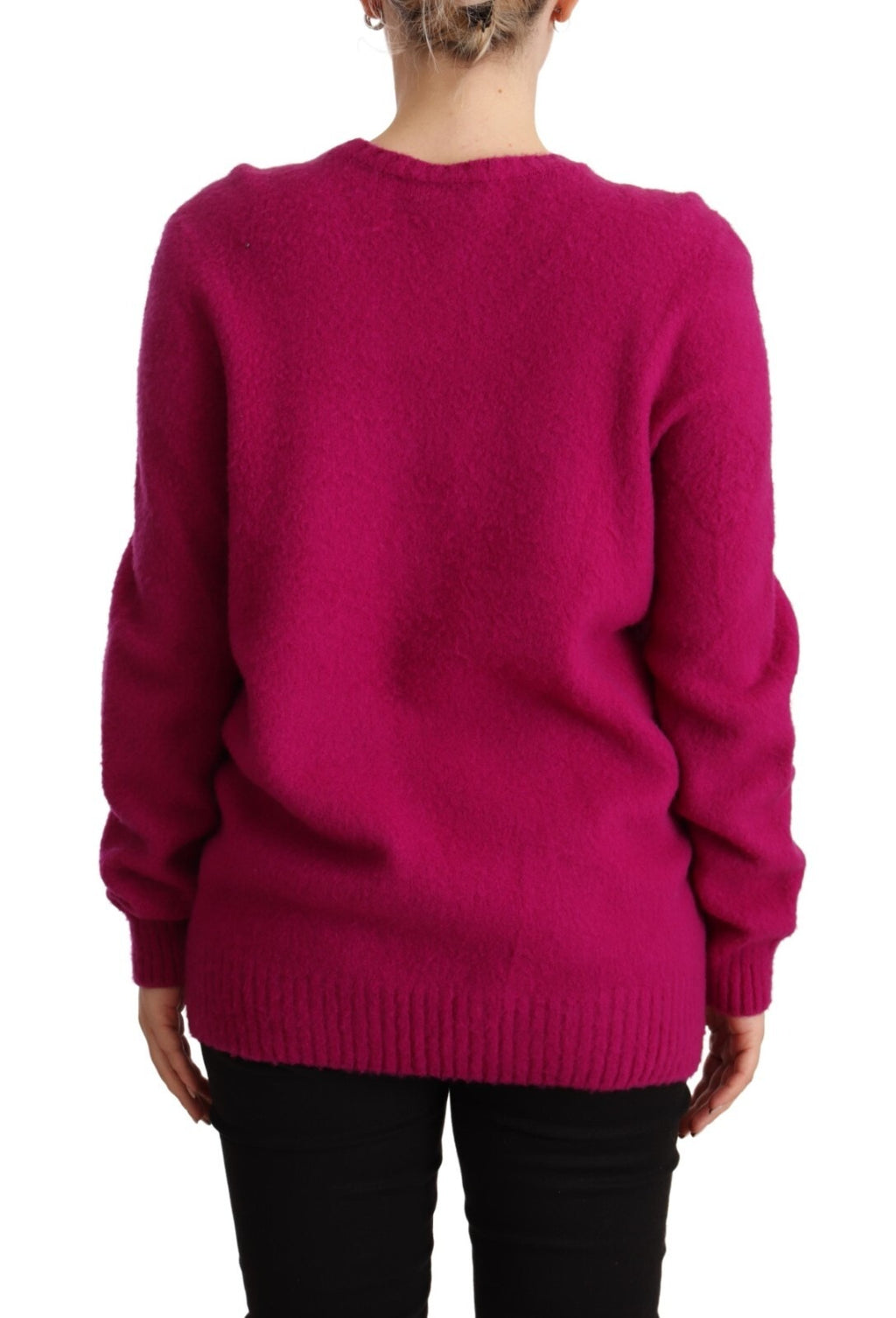 Dark Pink Long Sleeves Round Neck Pullover Sweater