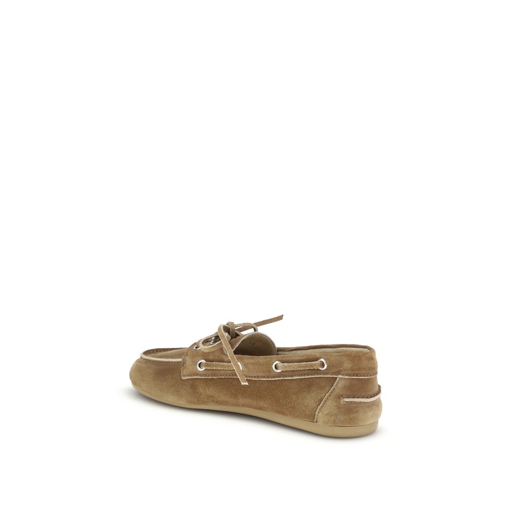 Beige Calf Leather Bos Taurus Slip-On Loafers
