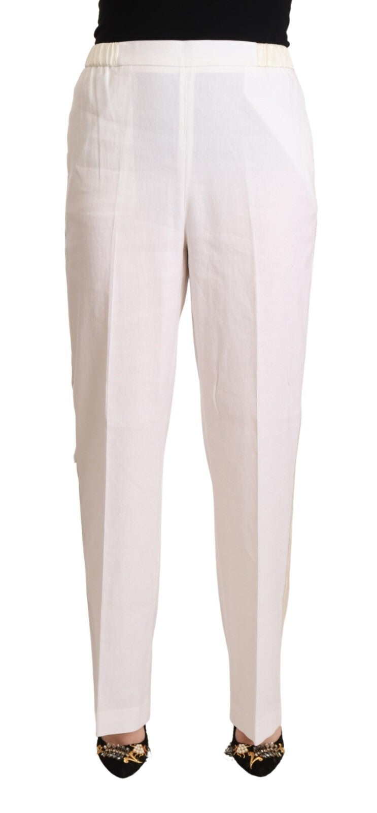Linen White High Waist Straight Formal Trouser Pants