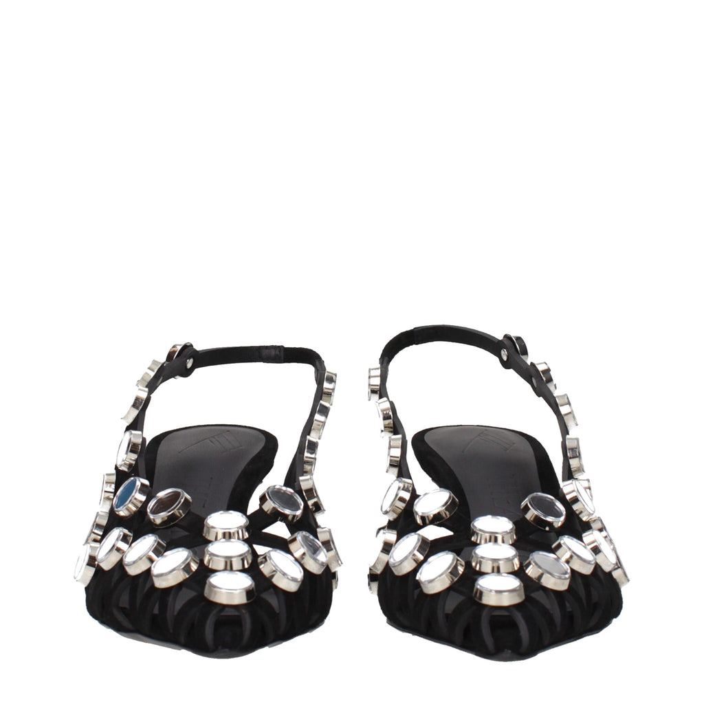 Black Leather Stiletto Heel Sandals