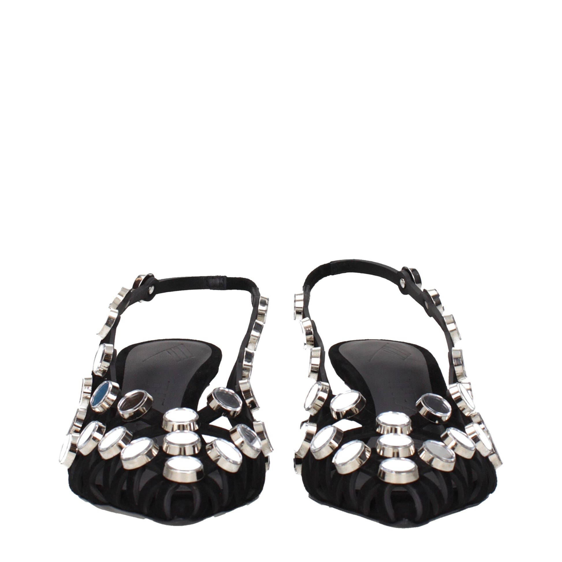 Black Leather Stiletto Heel Sandals