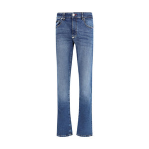 Blue Cotton Straight-Leg Jeans