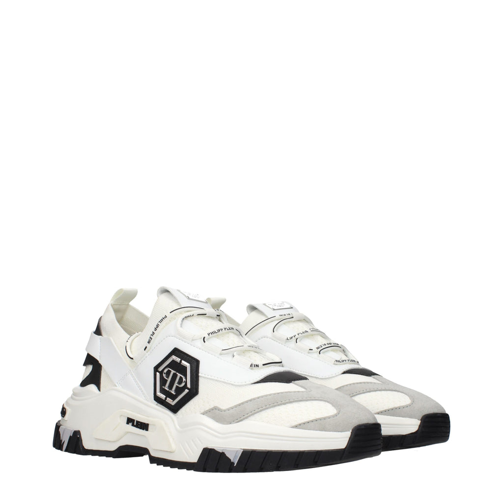 White Fabric Chunky Sneakers