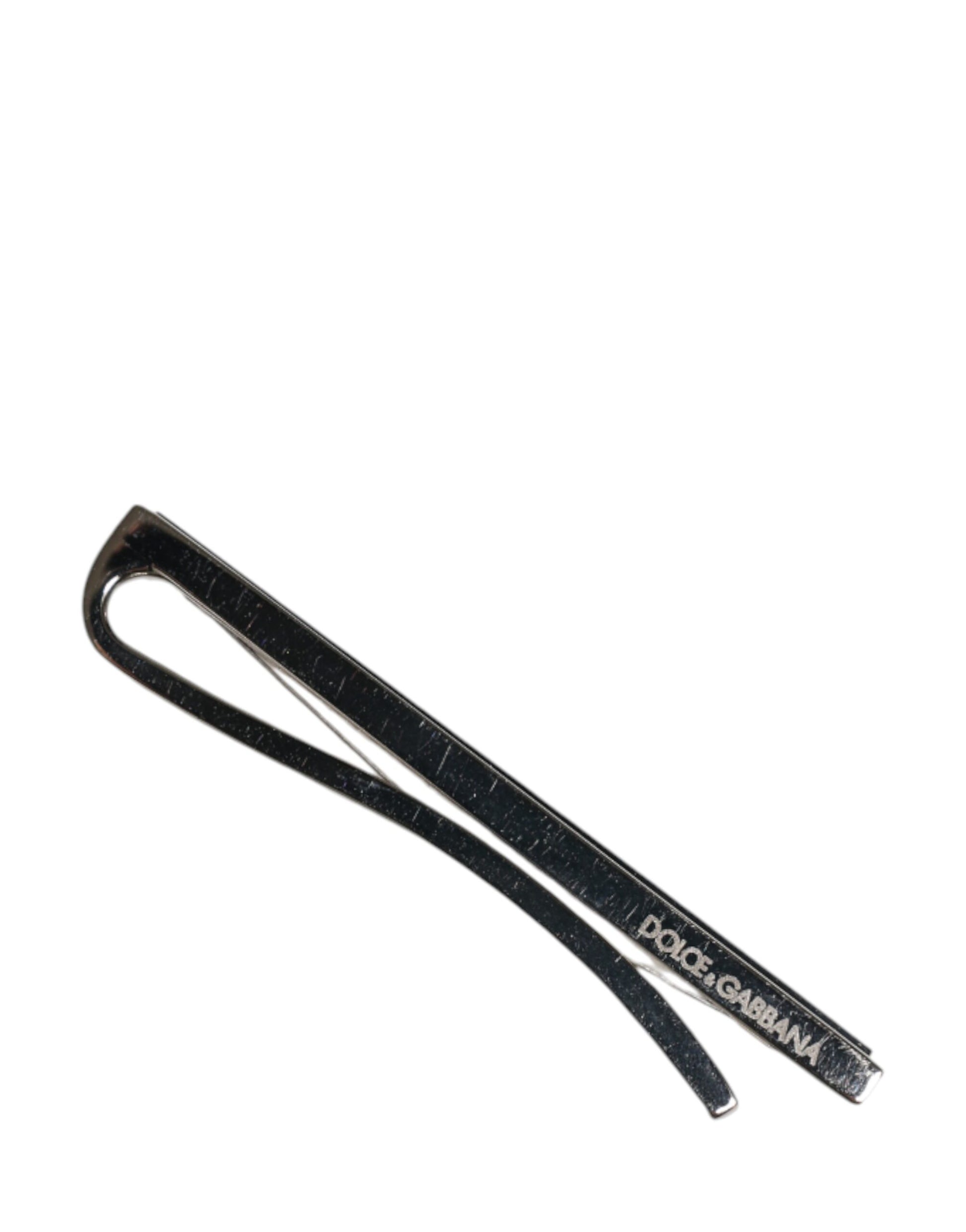 Silver Tone Brass Logo Branded Men Accessory Tie Clip Bar