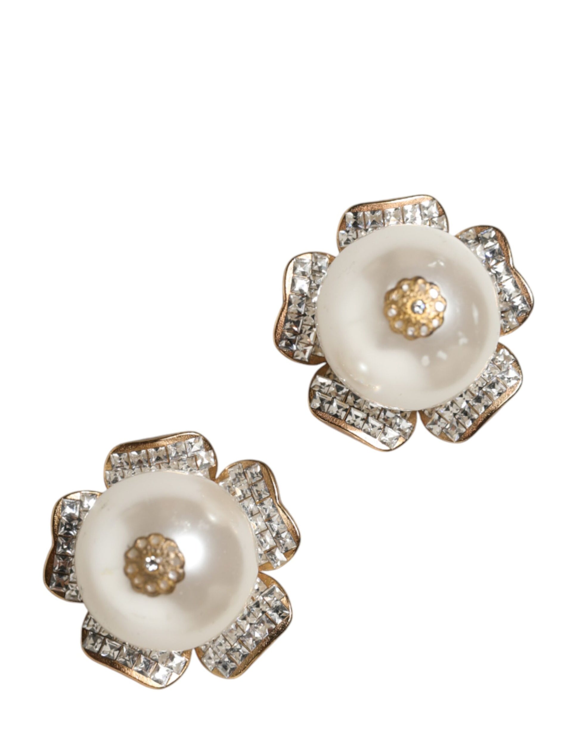 Gold Tone Maxi Faux Pearl Floral Clip-on Jewelry Earrings