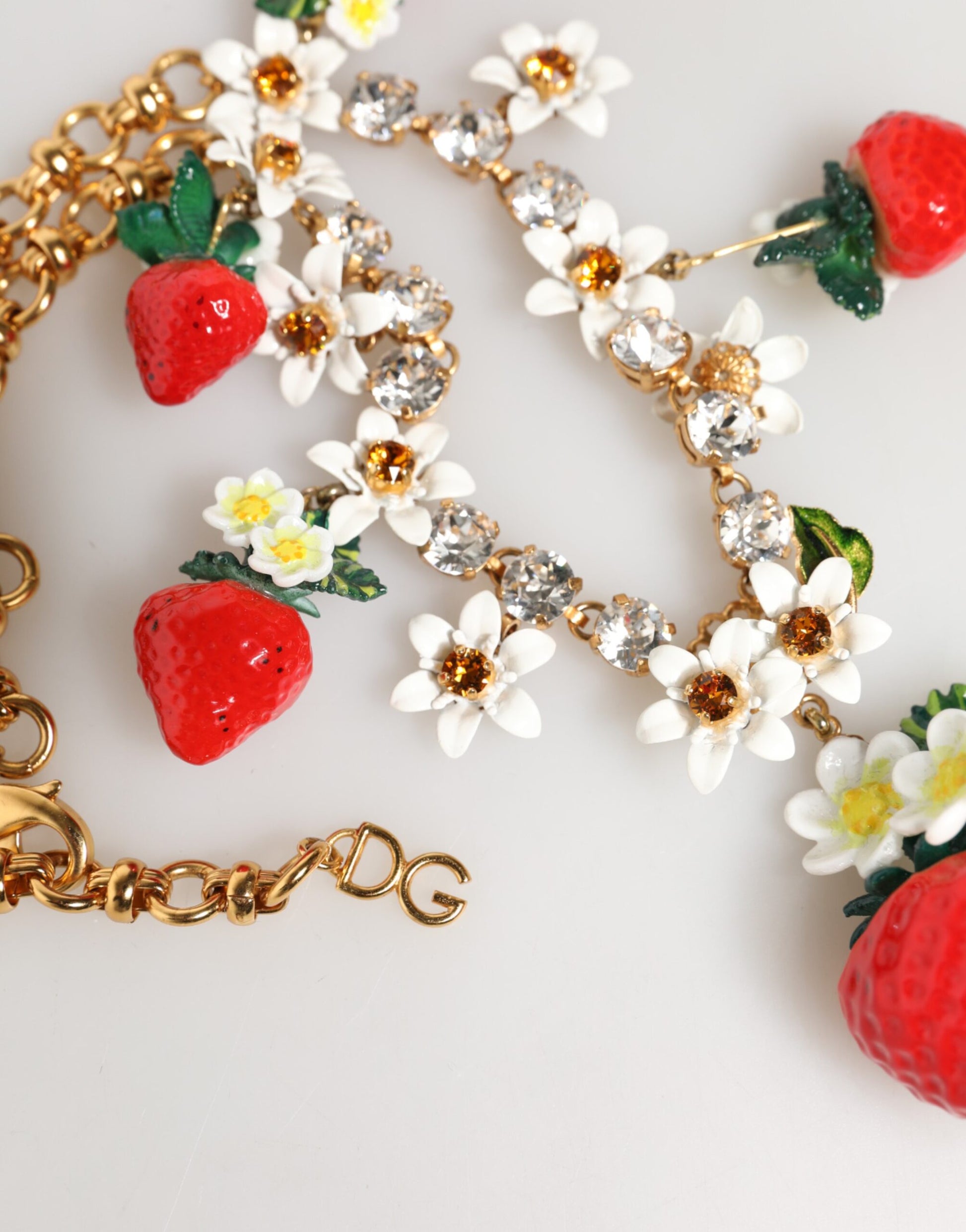 Gold Brass FRUIT Pendants Flowers Crystal Logo Necklace
