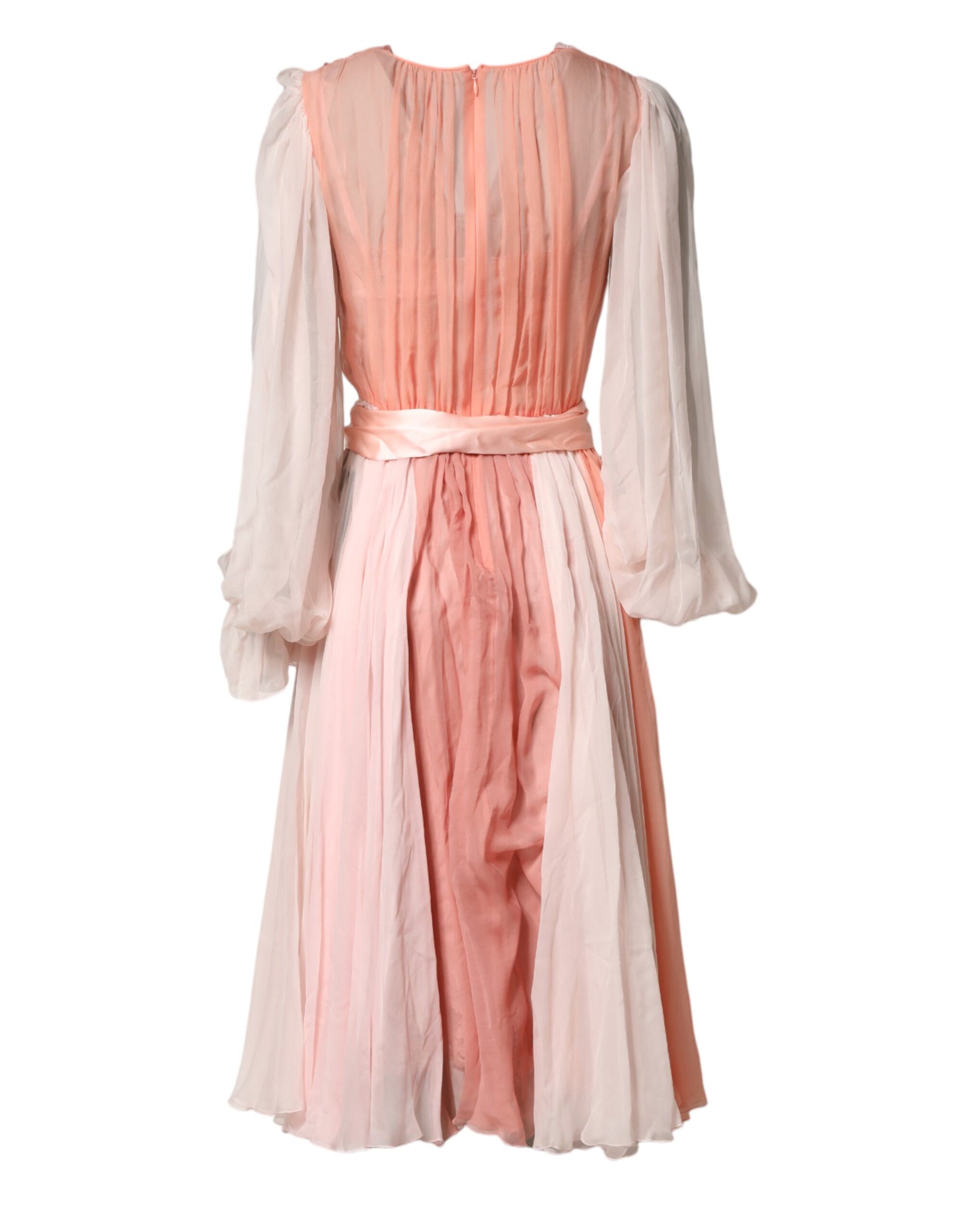 Pink Silk Tulle Long Sleeve V-neck Dress