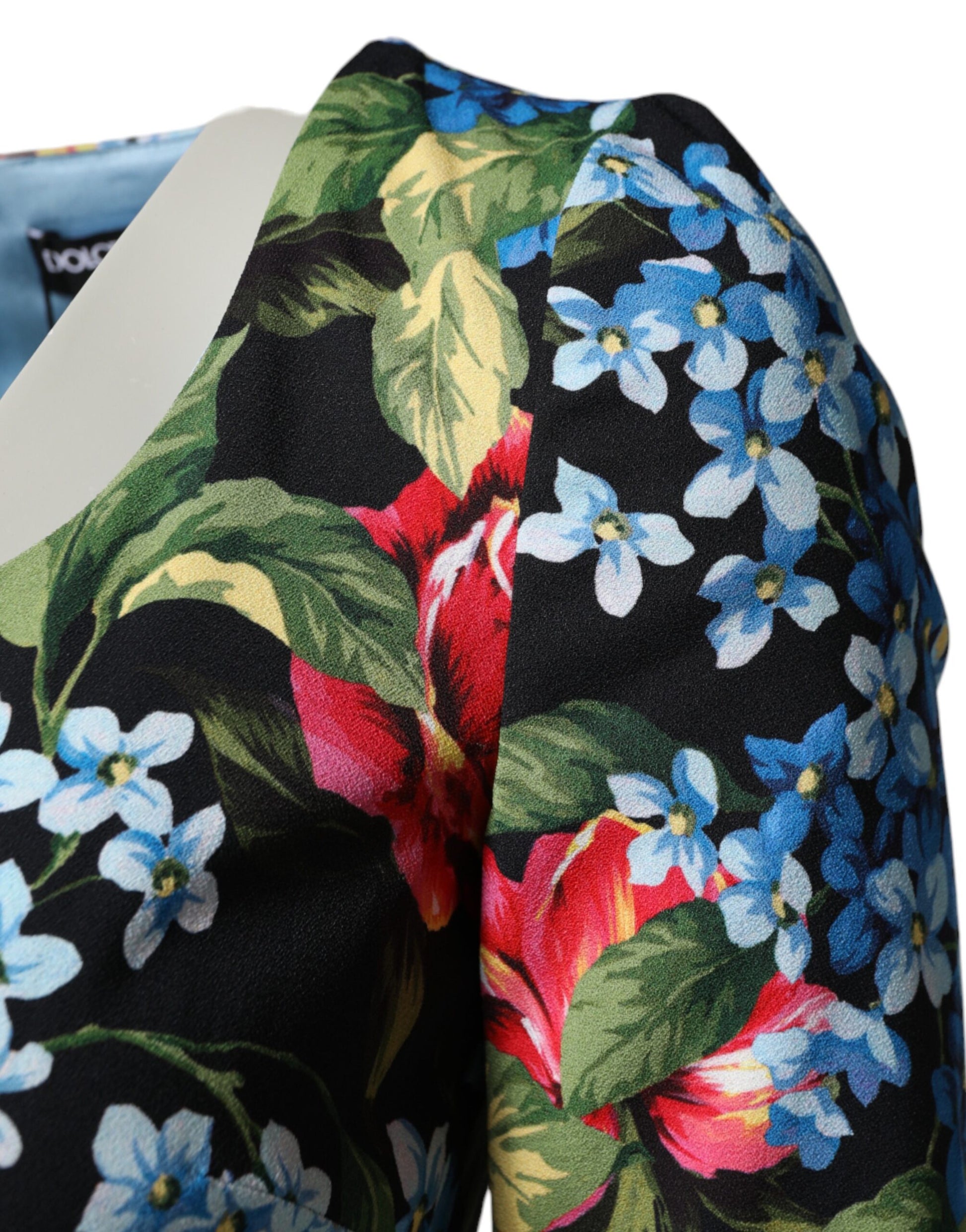 Black Floral Print Viscose Sheath Midi Dress