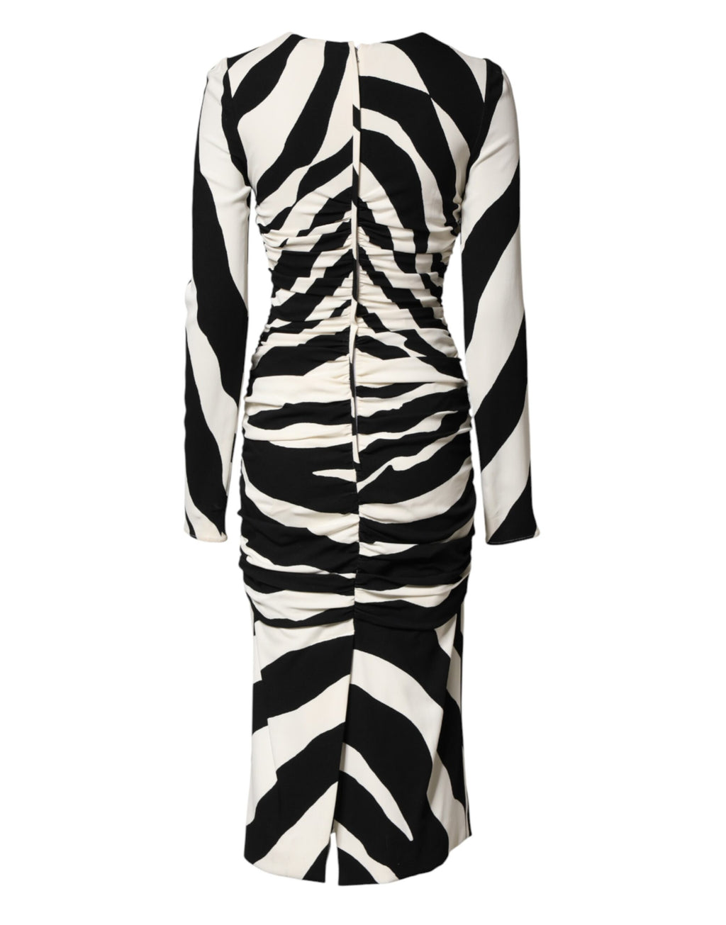 Black White Zebra Viscose Sheath Midi Dress