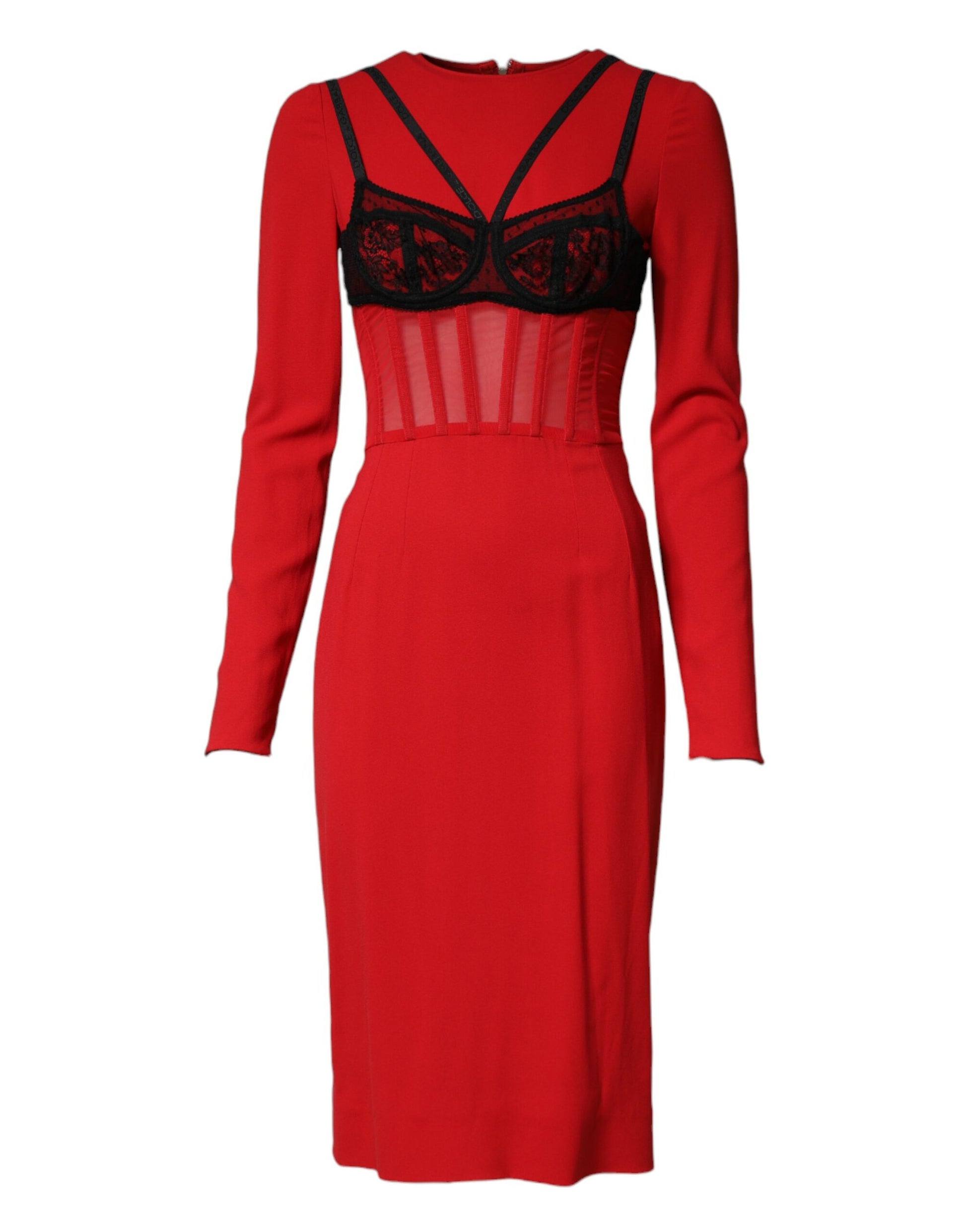 Black Red Contrasting Bra Cady Midi Dress