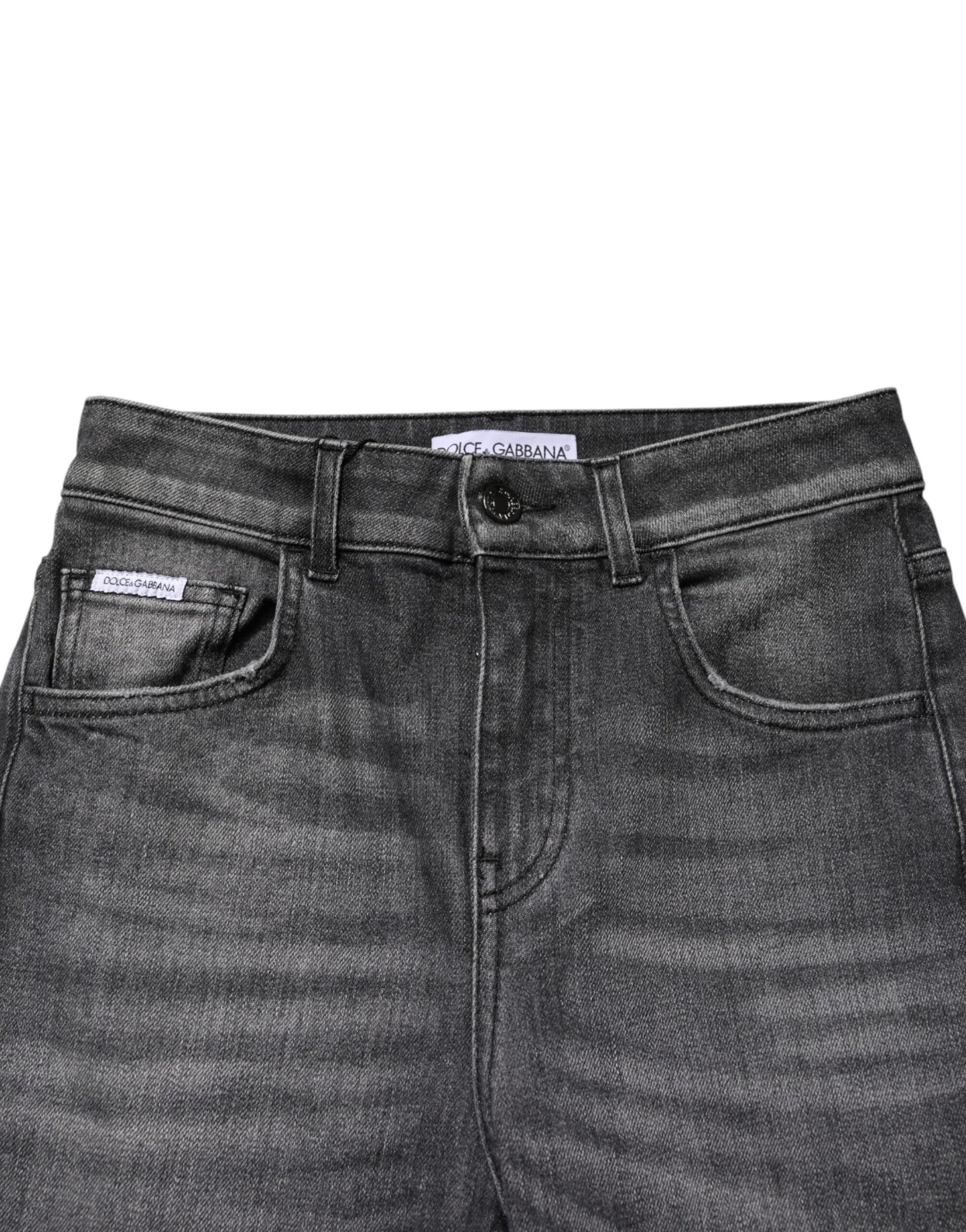 Gray High Waist Cotton Skinny Denim Jeans